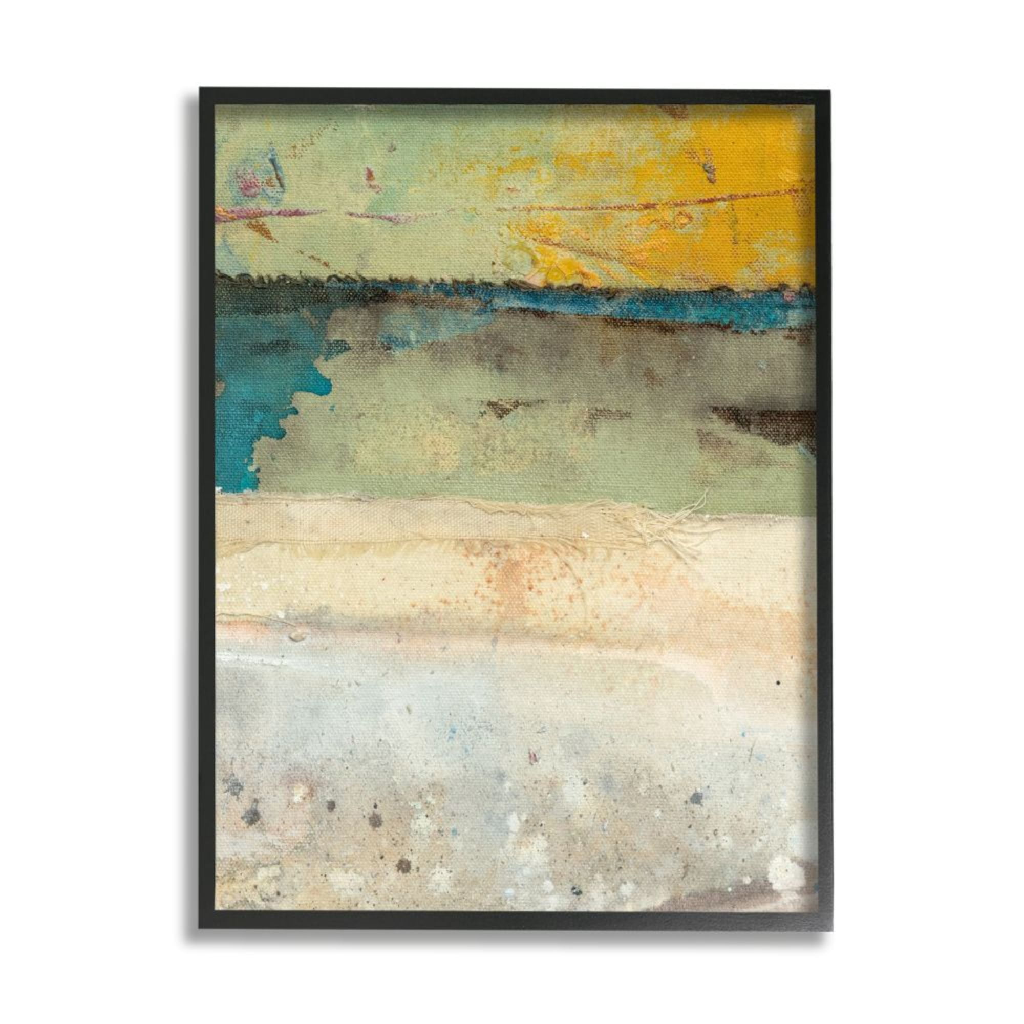 Stupell Industries Aged Green Beige Blue Color Block Abstraction Design by Erin Ashley, 11" x 14", Black Framed