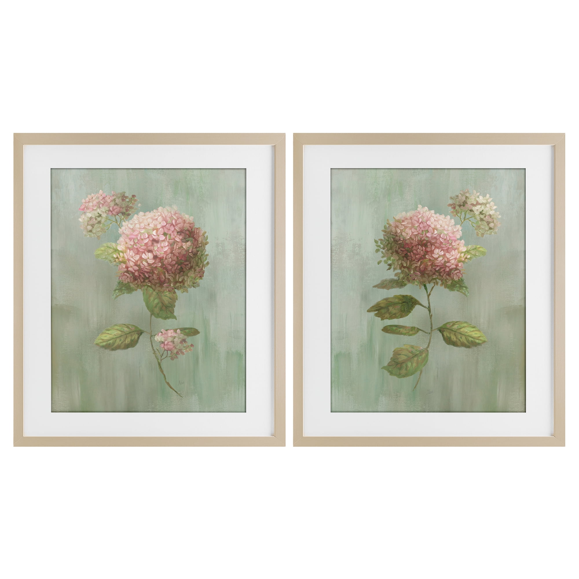 Stupell Industries Aged Pink Hydrangeas 2 Piece Birch Framed Print Under Glass Set, design by Nan
