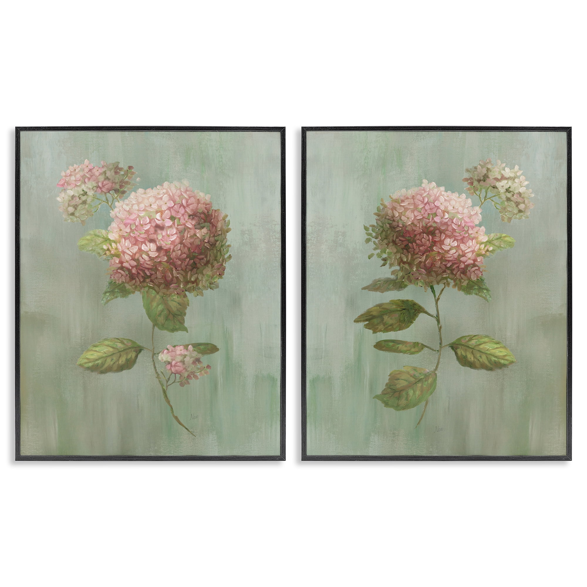 Stupell Industries Aged Pink Hydrangeas 2 Piece Black Framed Giclee Art Set, design by Nan