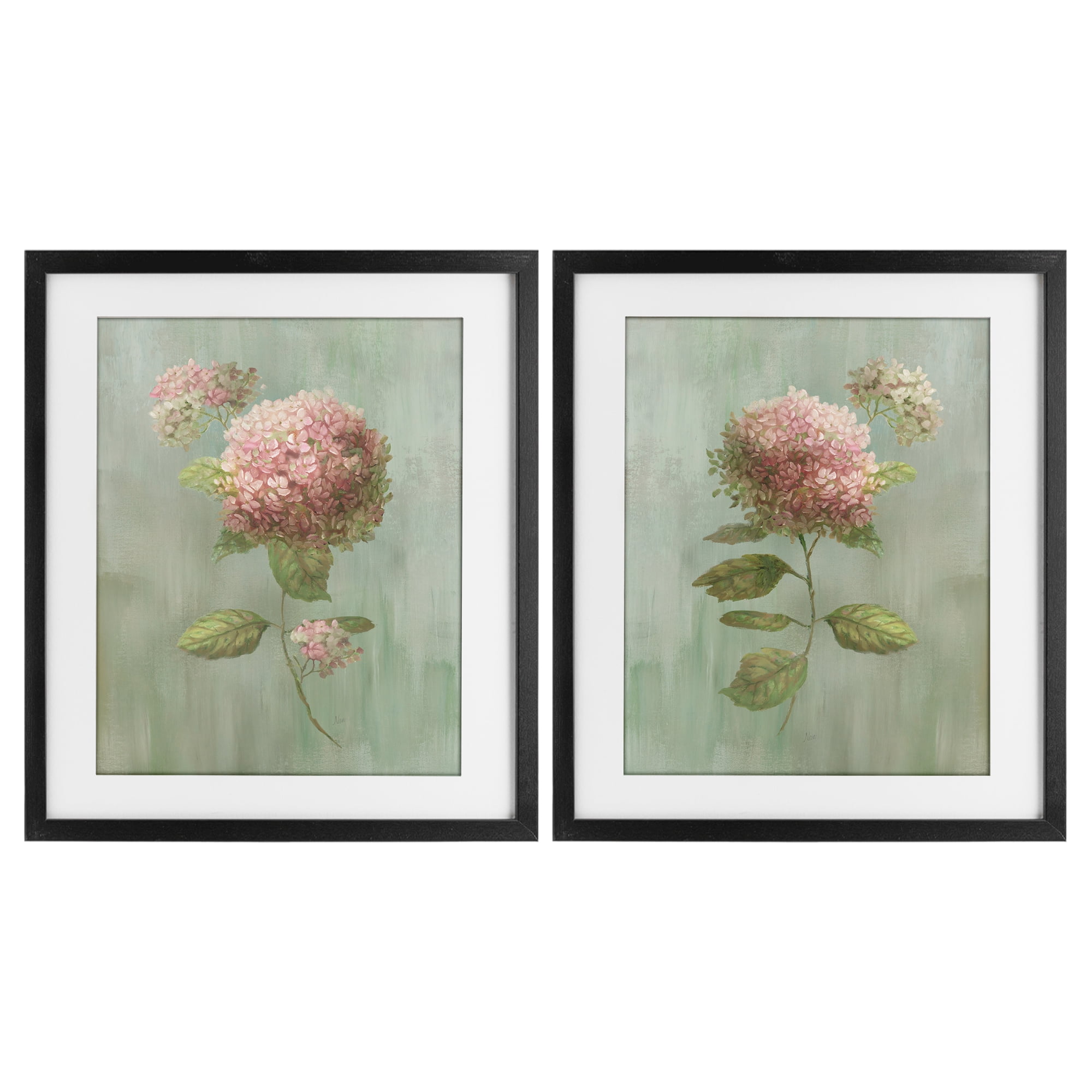 Stupell Industries Aged Pink Hydrangeas 2 Piece Black Framed Print Under Glass Set, design by Nan