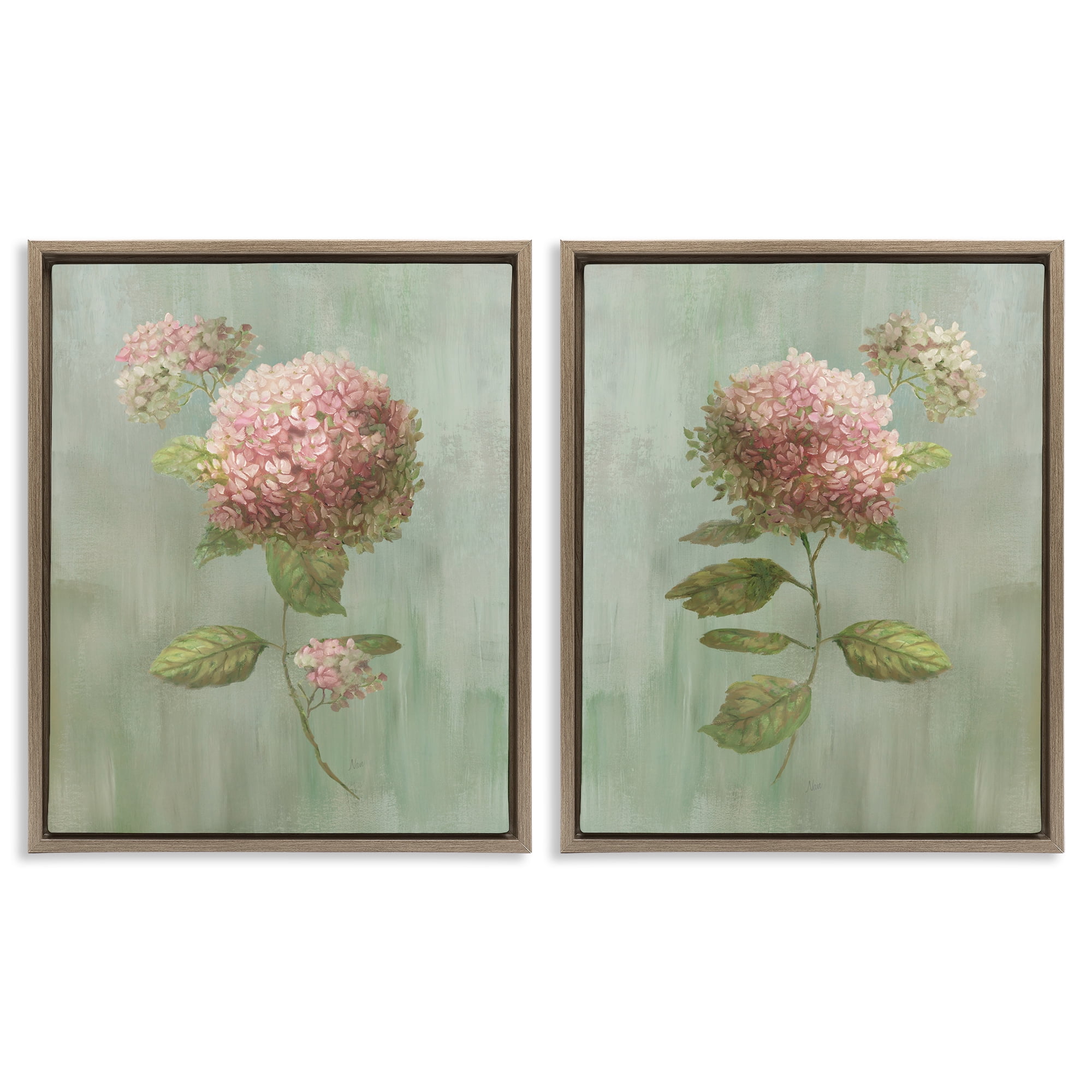 Stupell Industries Aged Pink Hydrangeas 2 Piece Brown Framed Floater Canvas Set, design by Nan