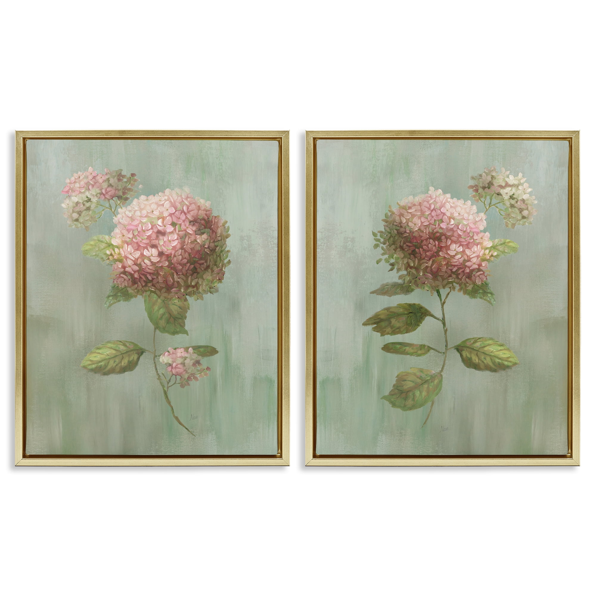 Stupell Industries Aged Pink Hydrangeas 2 Piece Gold Framed Floater Canvas Set, design by Nan