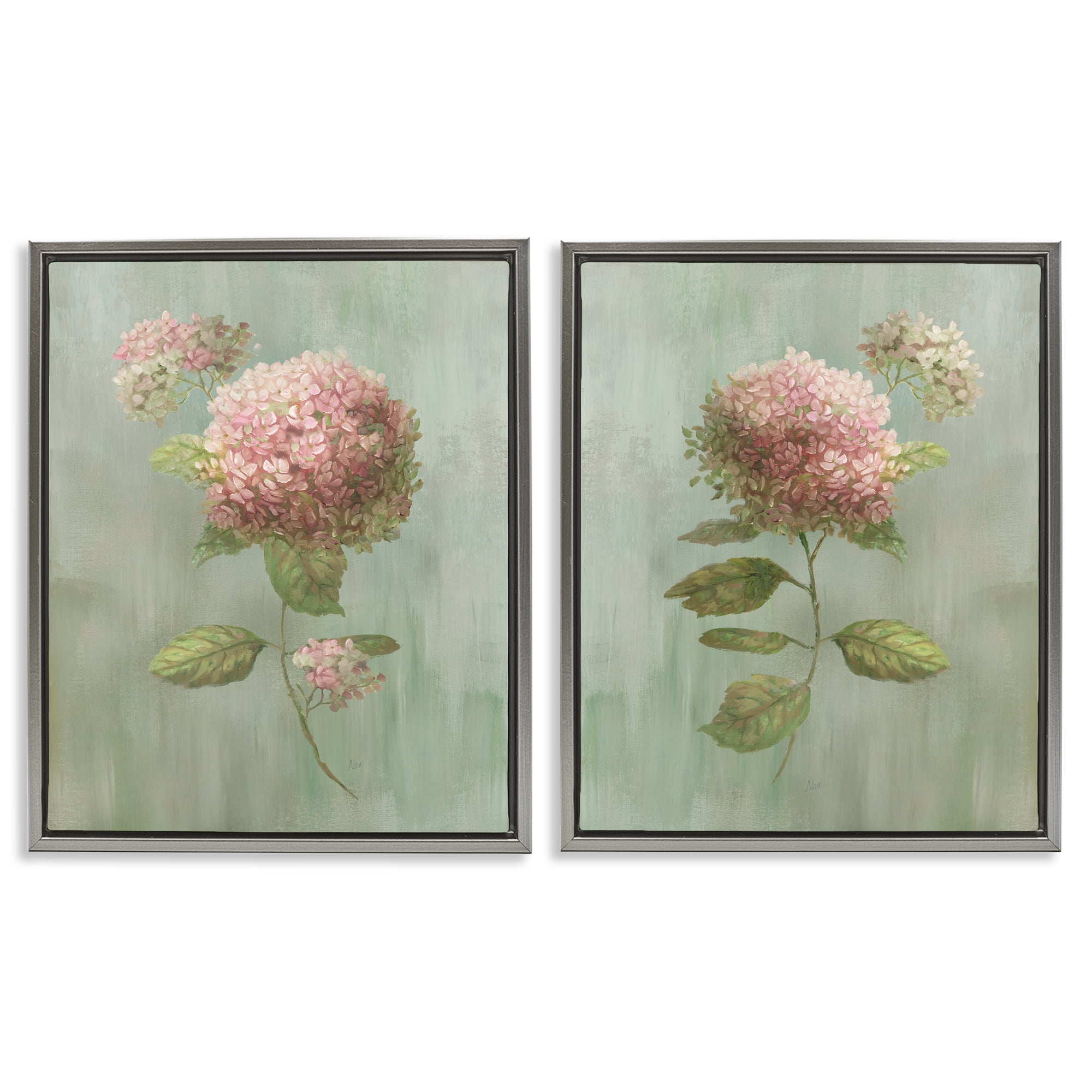 Stupell Industries Aged Pink Hydrangeas 2 Piece Gray Framed Floater Canvas Set, design by Nan