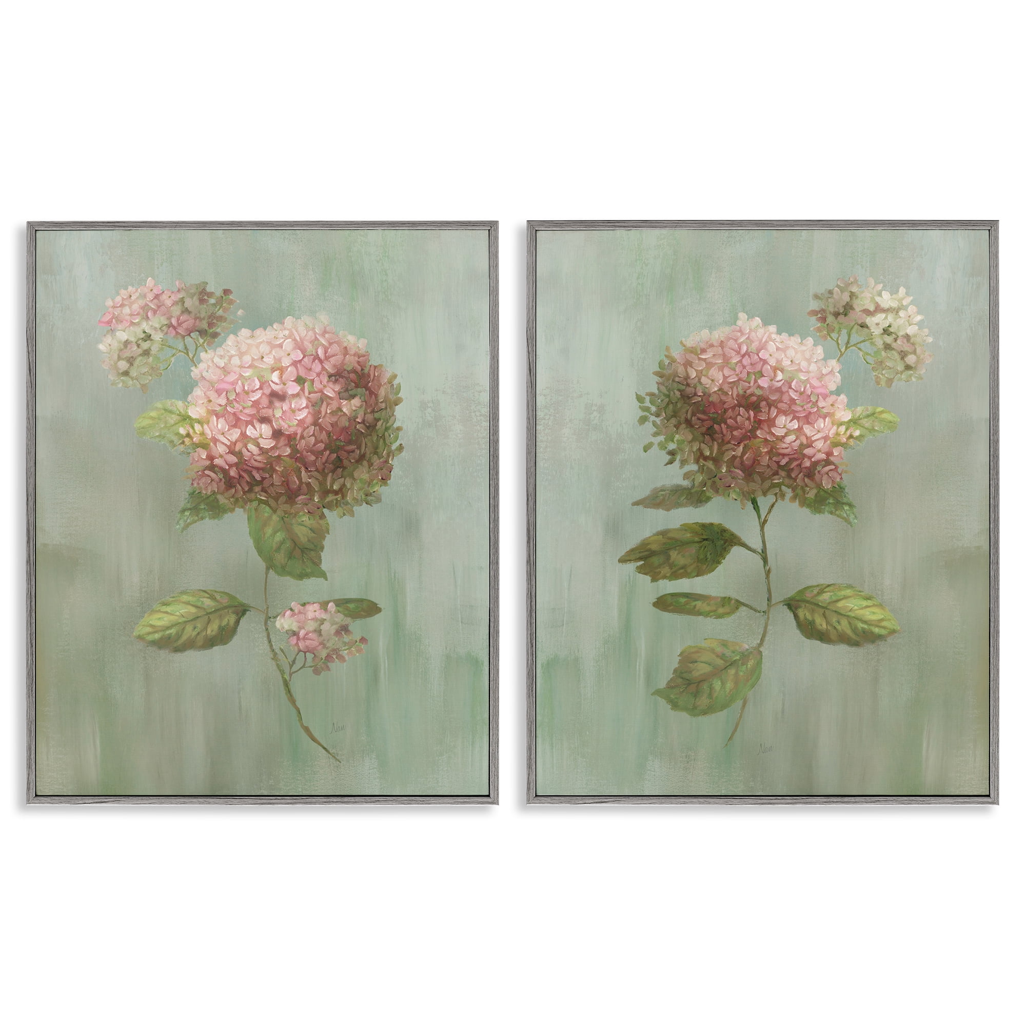 Stupell Industries Aged Pink Hydrangeas 2 Piece Gray Framed Giclee Art Set, design by Nan