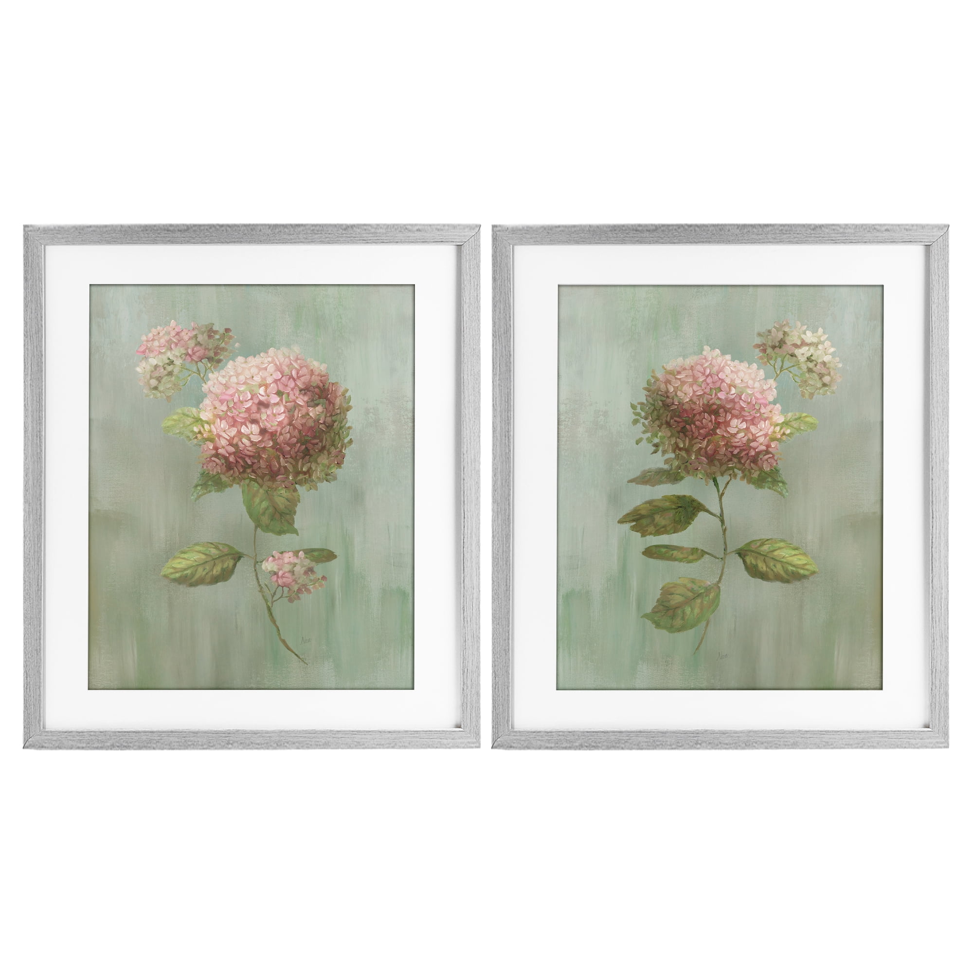 Stupell Industries Aged Pink Hydrangeas 2 Piece Gray Framed Print Under Glass Set, design by Nan