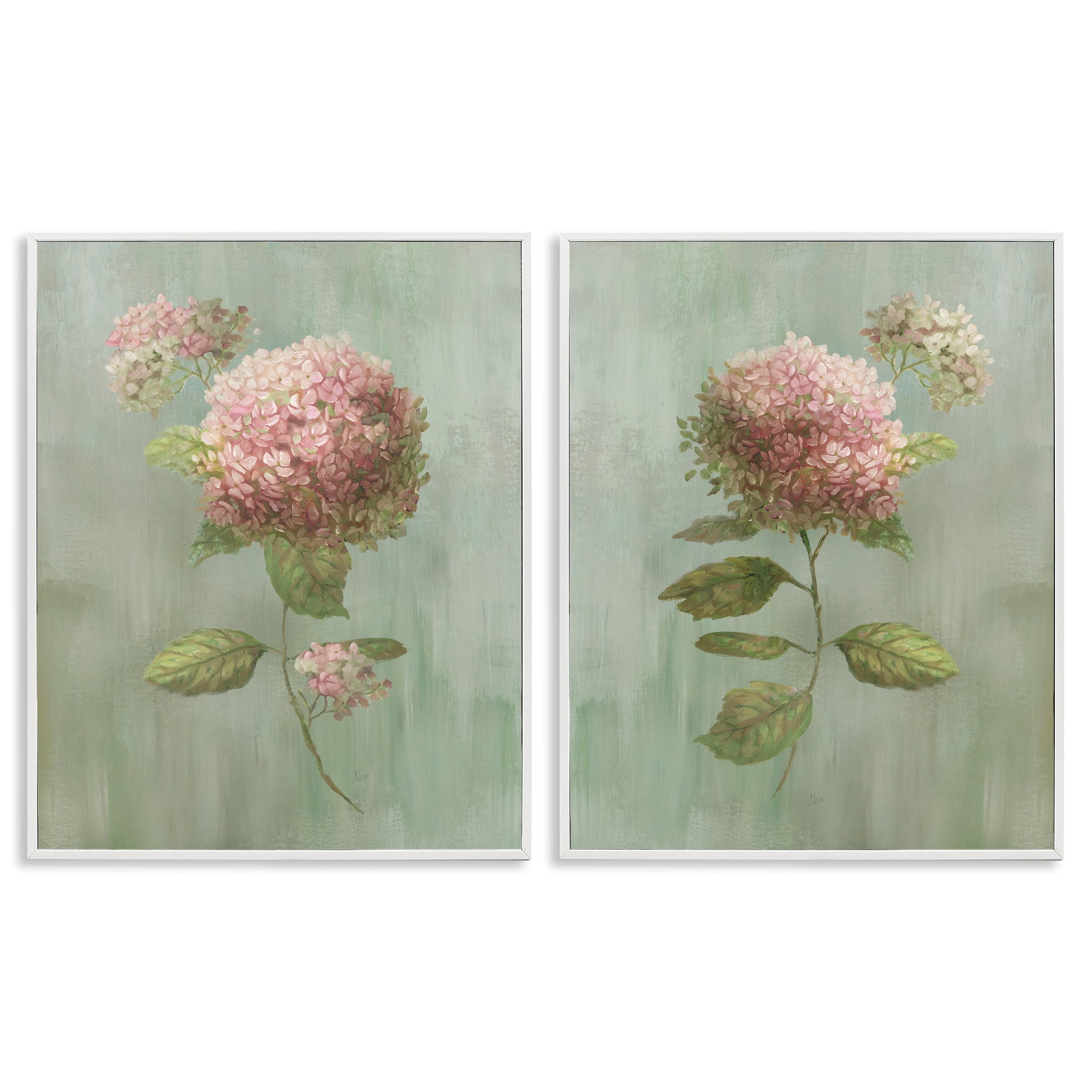 Stupell Industries Aged Pink Hydrangeas 2 Piece White Framed Giclee Art Set, design by Nan