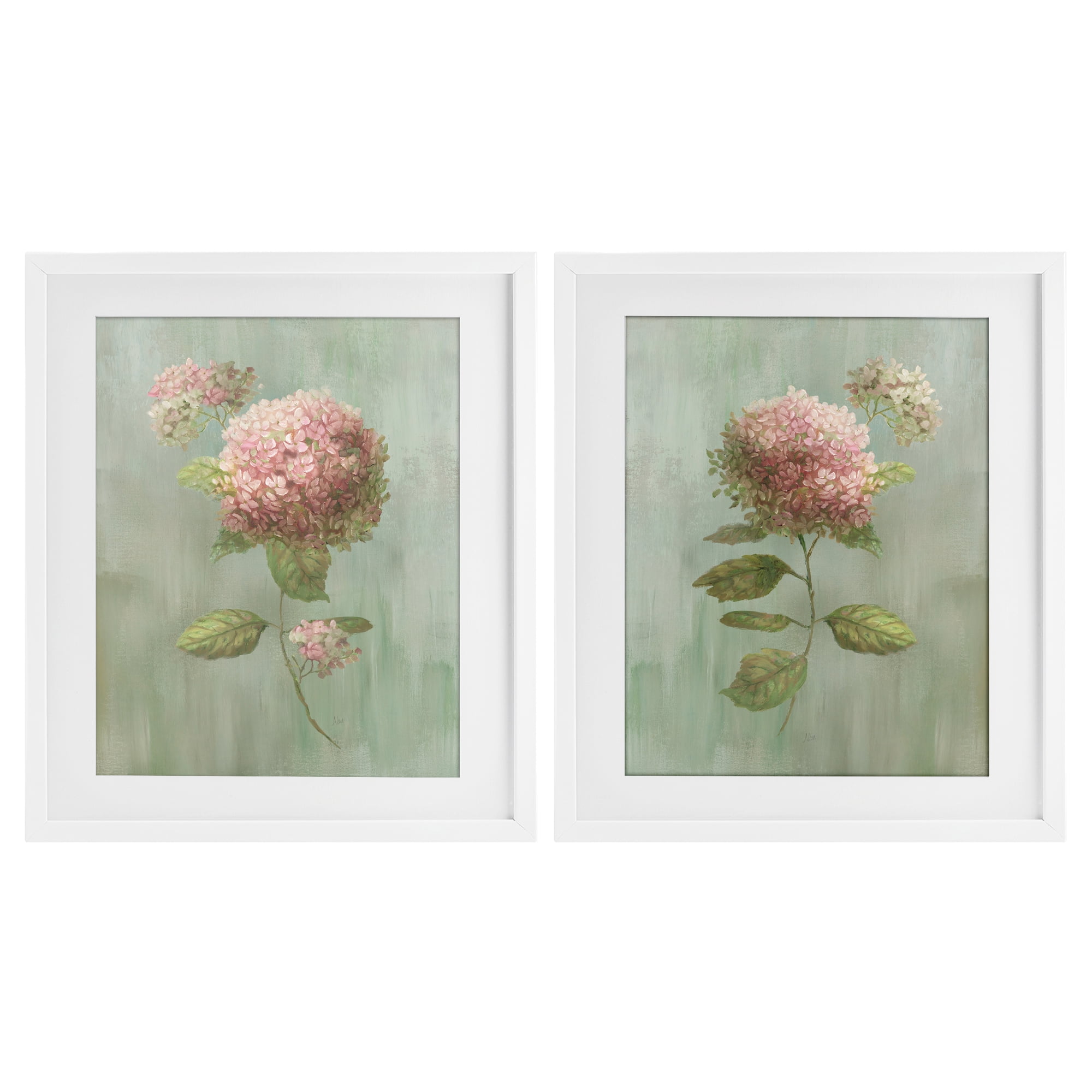 Stupell Industries Aged Pink Hydrangeas 2 Piece White Framed Print Under Glass Set, design by Nan