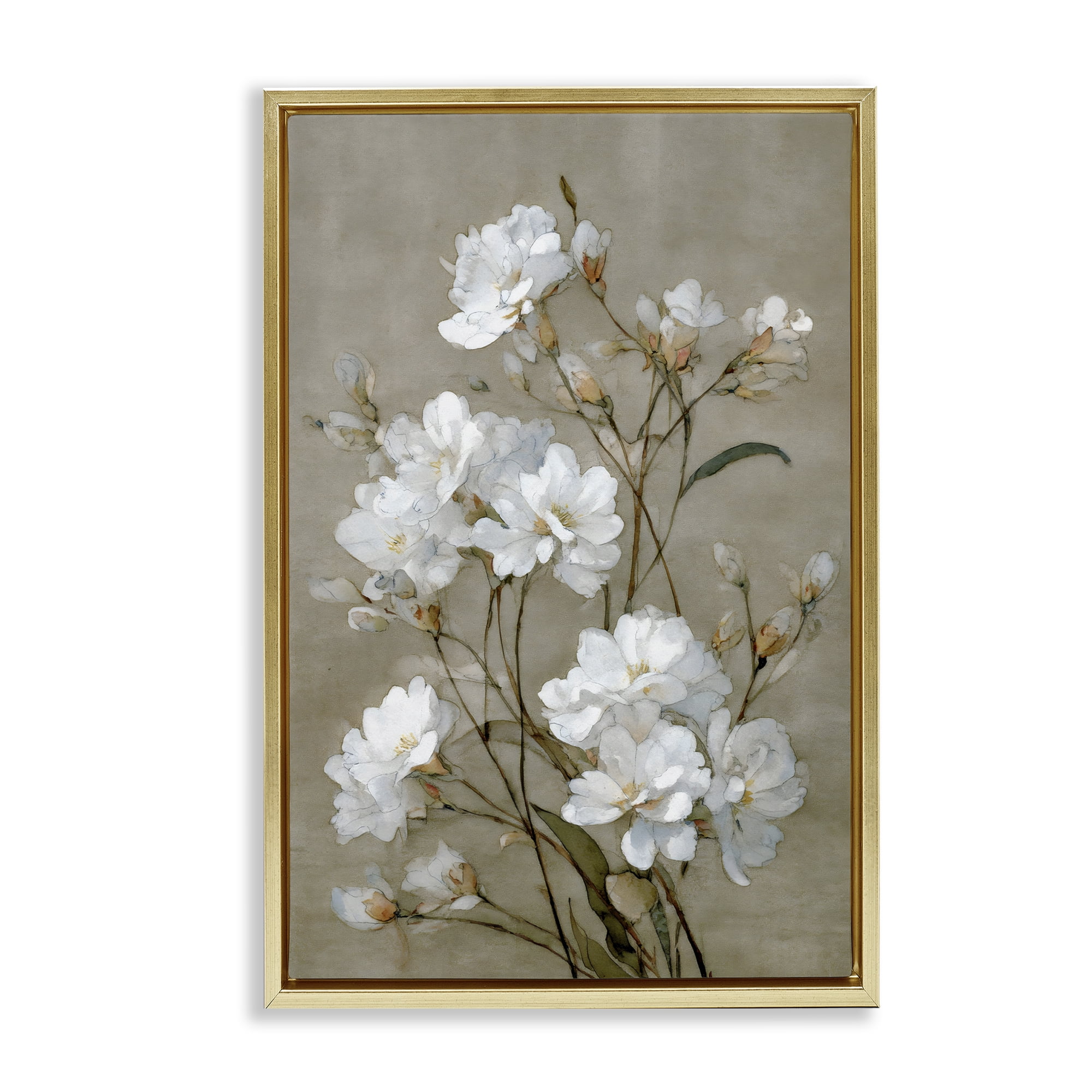Stupell Industries Aged White Botanical Study Gold Framed Floater Canvas Wall Art, design by Petal Prints Design