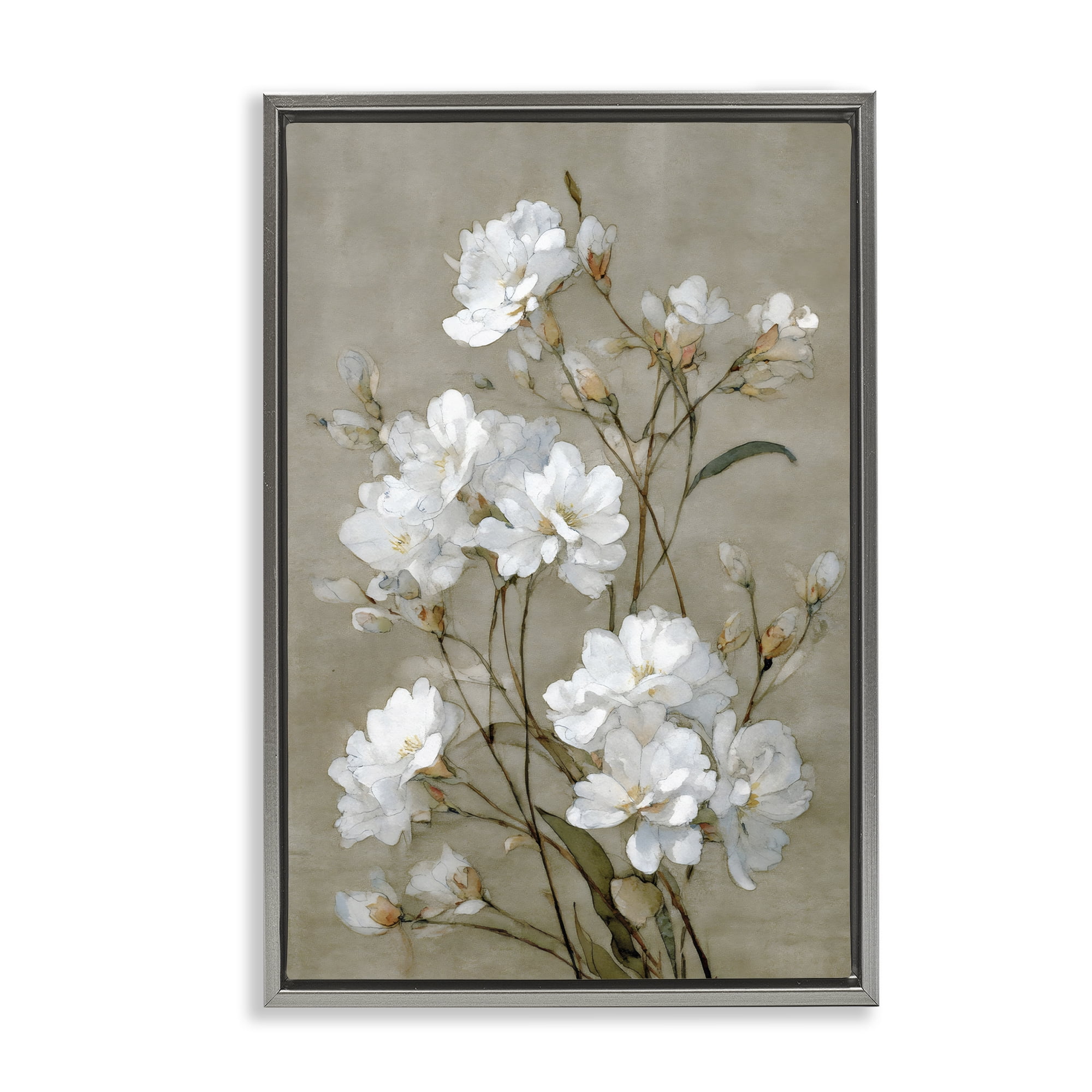 Stupell Industries Aged White Botanical Study Gray Framed Floater Canvas Wall Art, design by Petal Prints Design