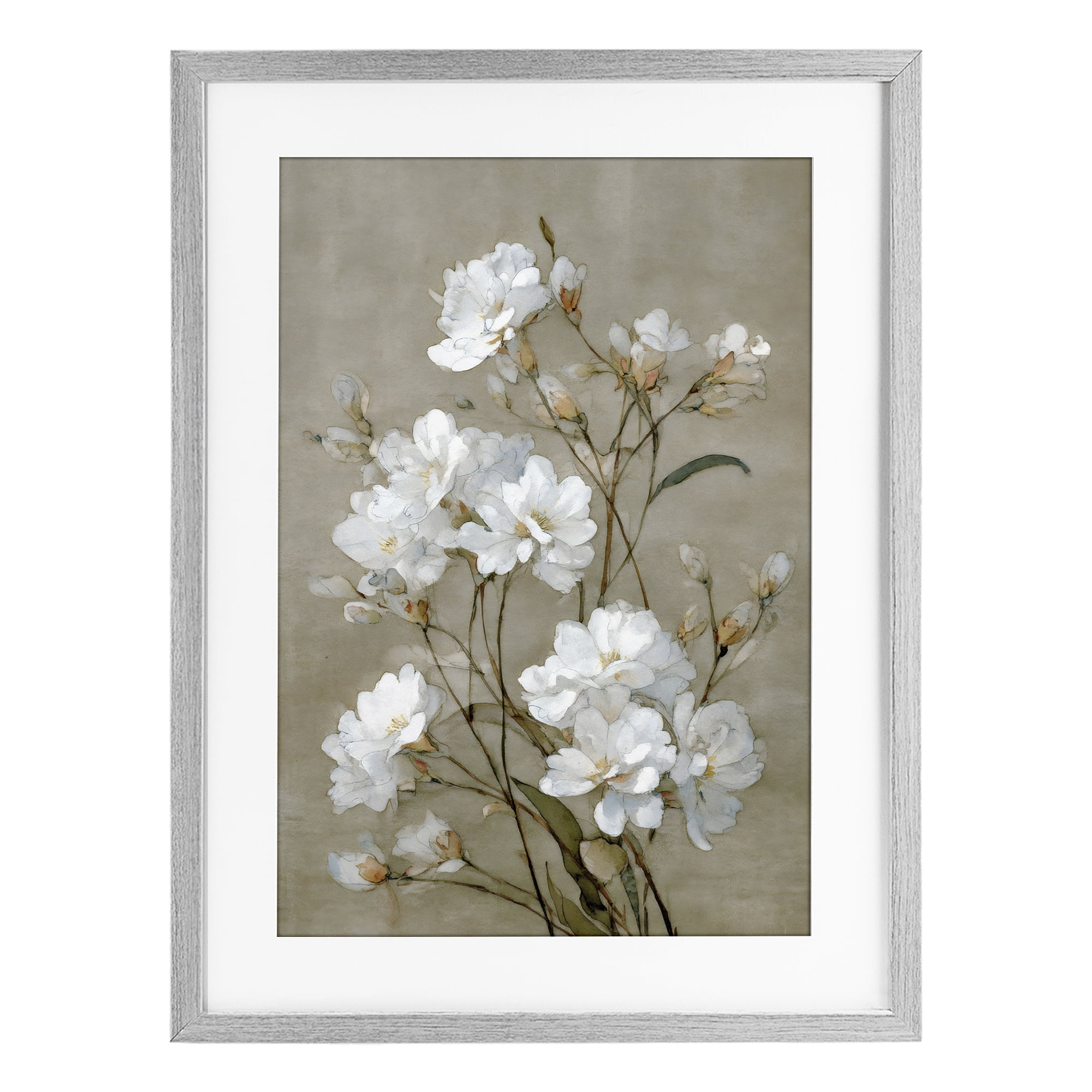 Stupell Industries Aged White Botanical Study Gray Framed Print Under Glass, design by Petal Prints Design