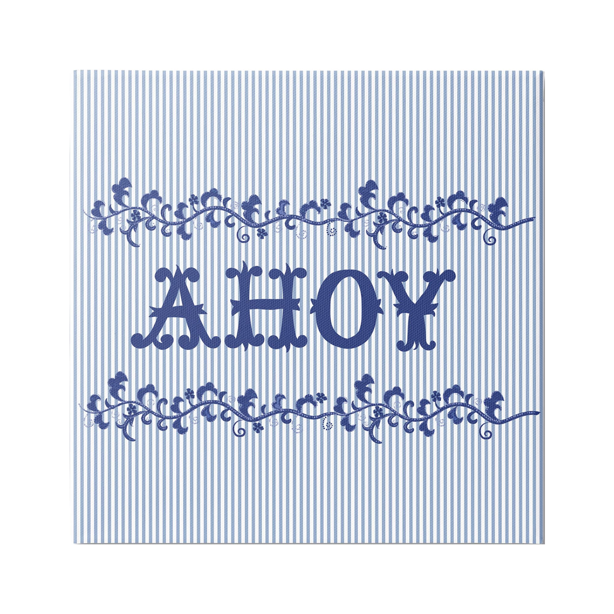 Stupell Industries Ahoy on Blue Stripes Botanical & Floral Painting Gallery Wrapped Canvas Art Print Wall Art, 17 x 17