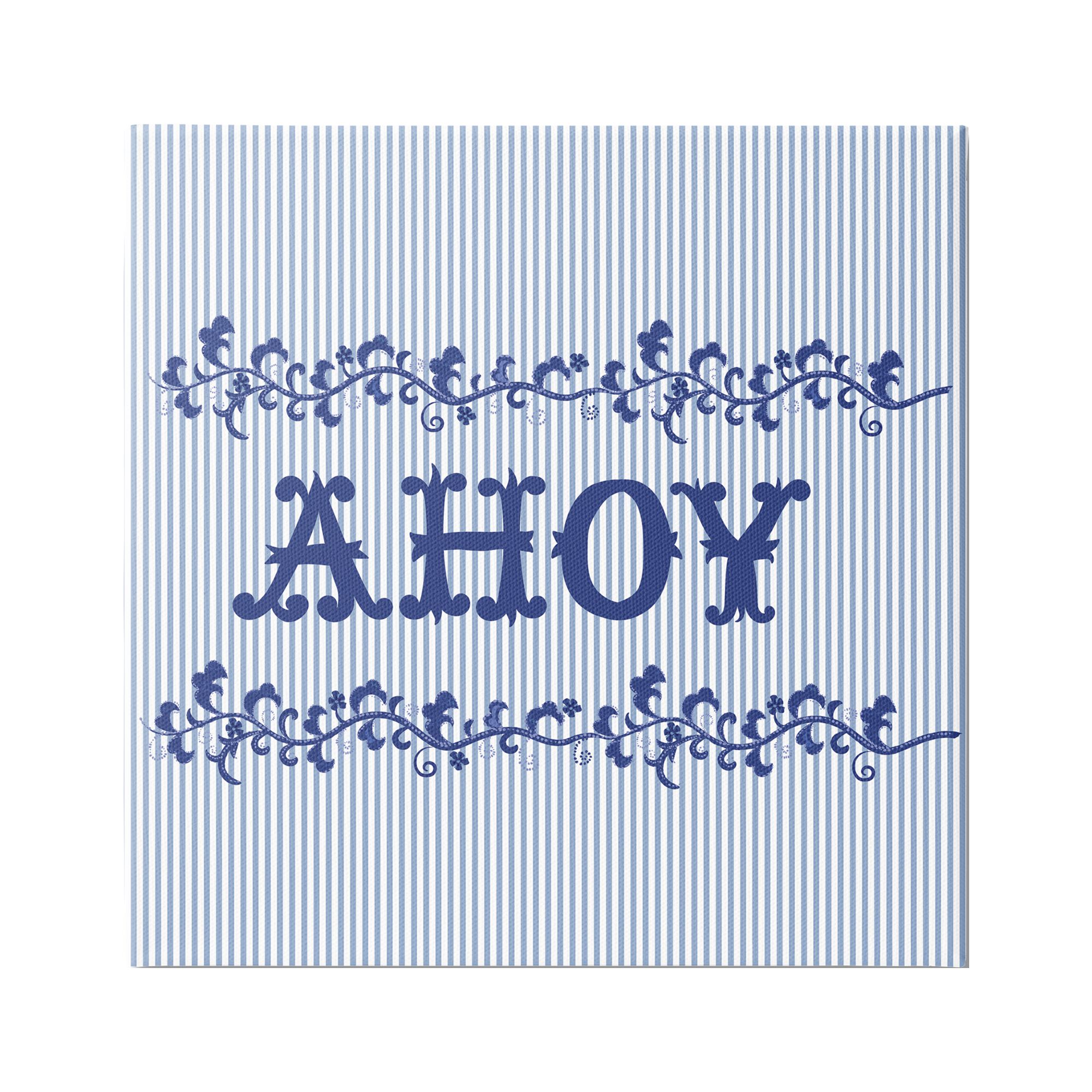 Stupell Industries Ahoy on Blue Stripes Botanical & Floral Painting Gallery Wrapped Canvas Art Print Wall Art, 24 x 24