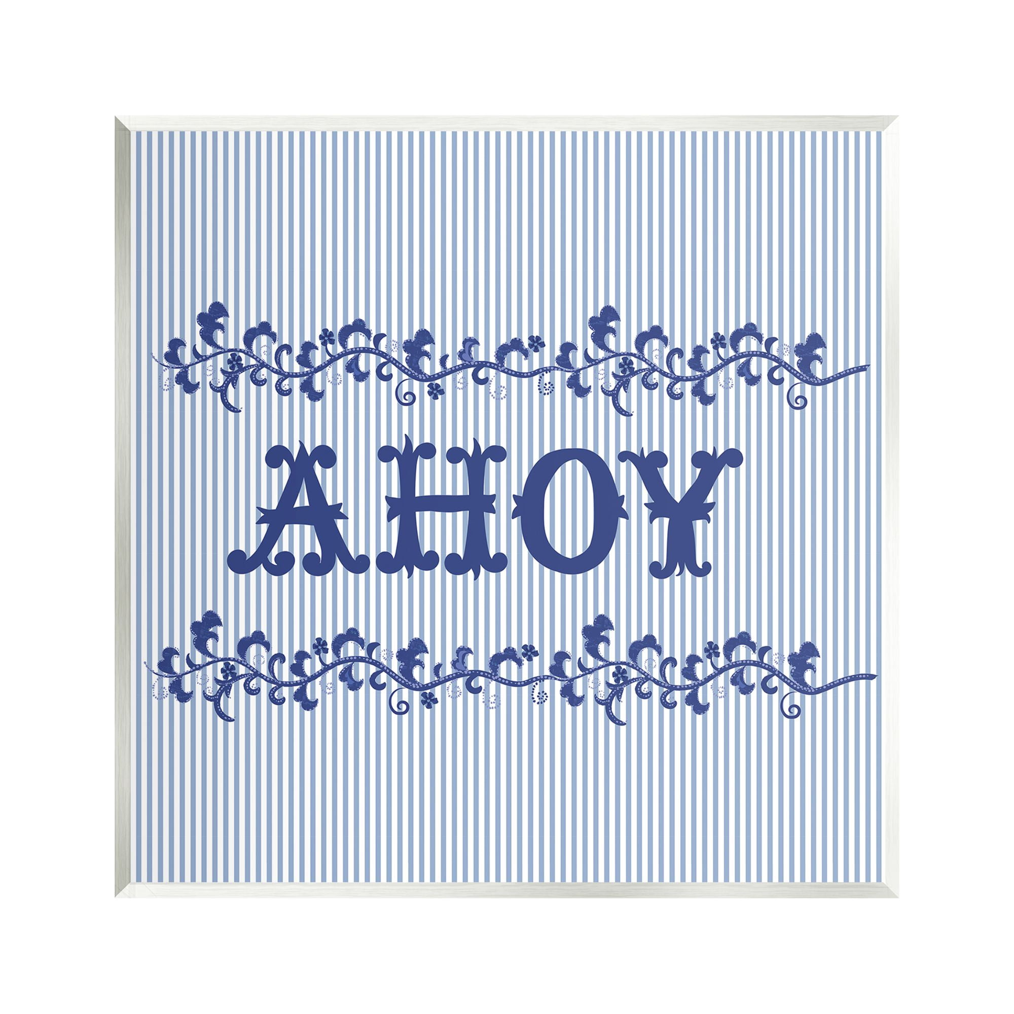 Stupell Industries Ahoy on Blue Stripes Botanical & Floral Painting Unframed Art Print Wall Art, 12 x 12