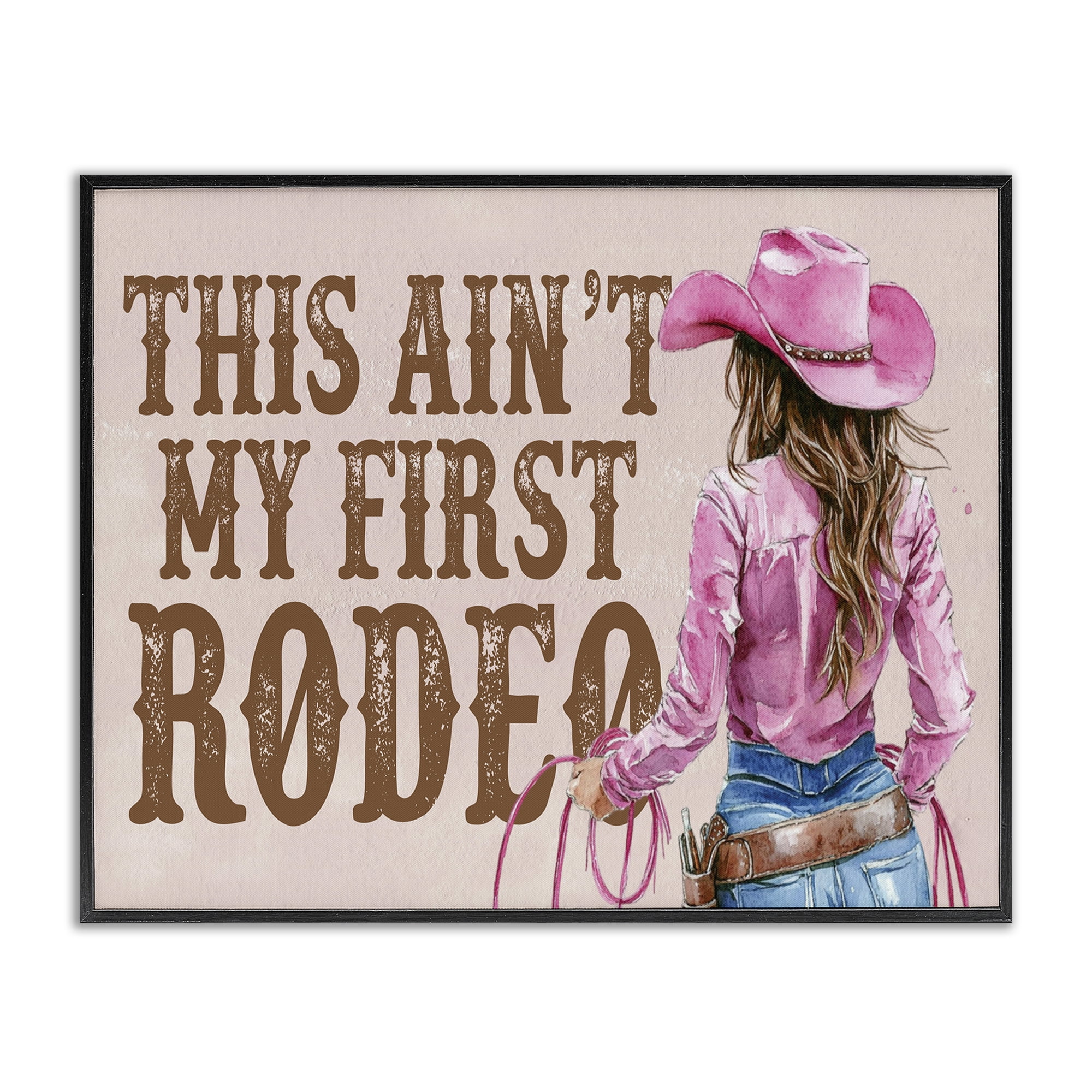 Stupell Industries Ain't My First Rodeo Girl People Painting Black Framed Art Print Wall Art, 20 x 16
