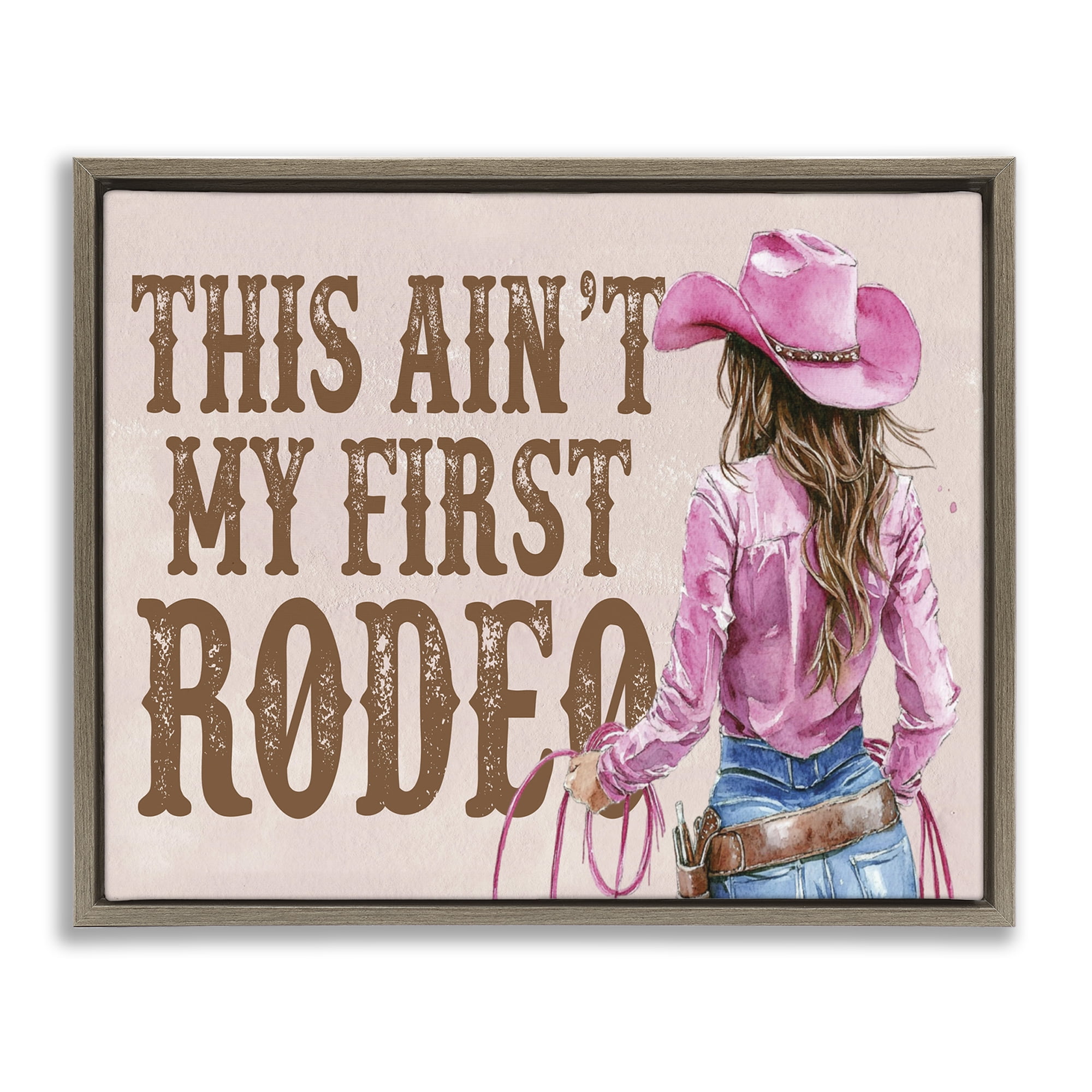 Stupell Industries Ain't My First Rodeo Girl People Painting Brown Floater Framed Canvas Art Print Wall Art, 31 x 25