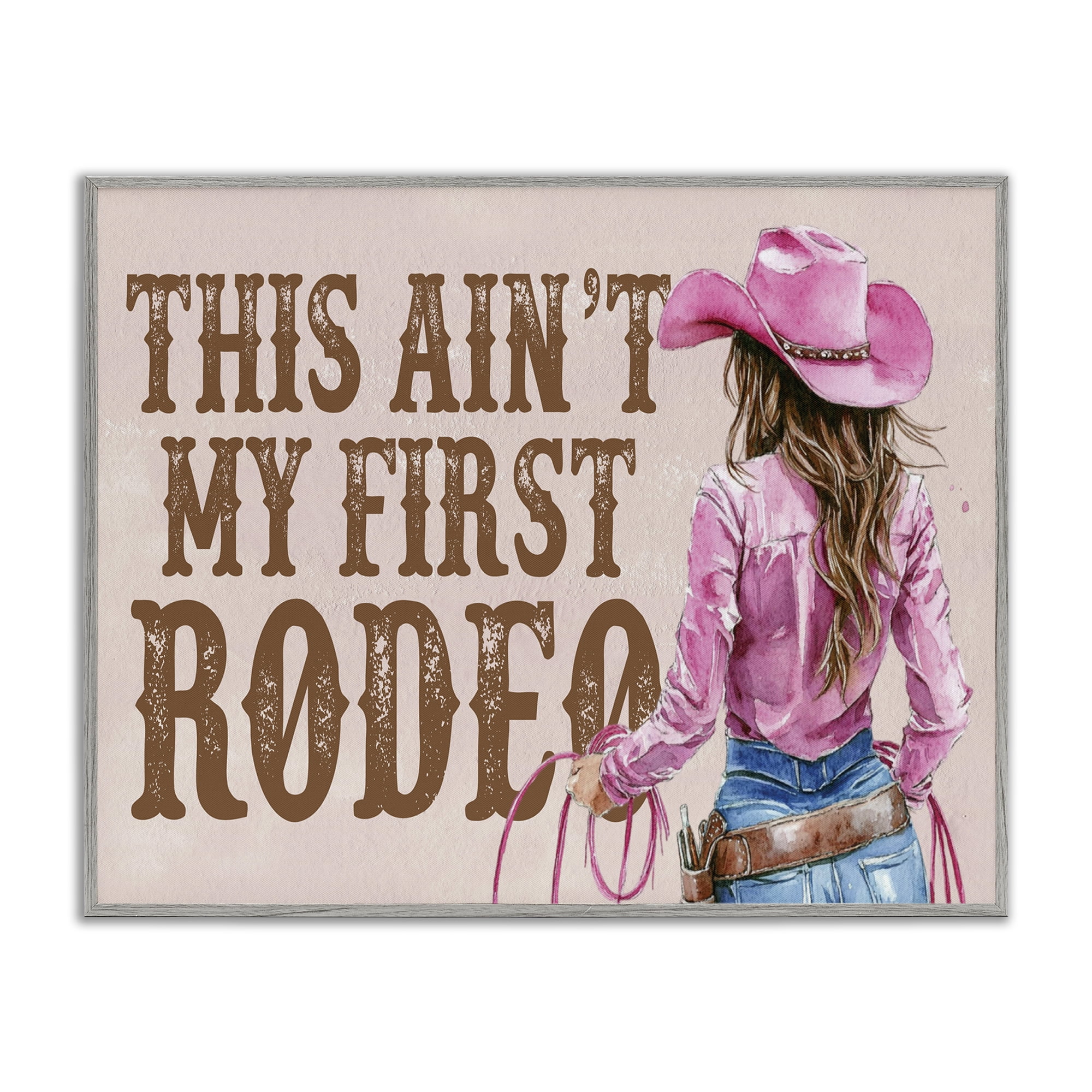 Stupell Industries Ain't My First Rodeo Girl People Painting Gray Framed Art Print Wall Art, 20 x 16