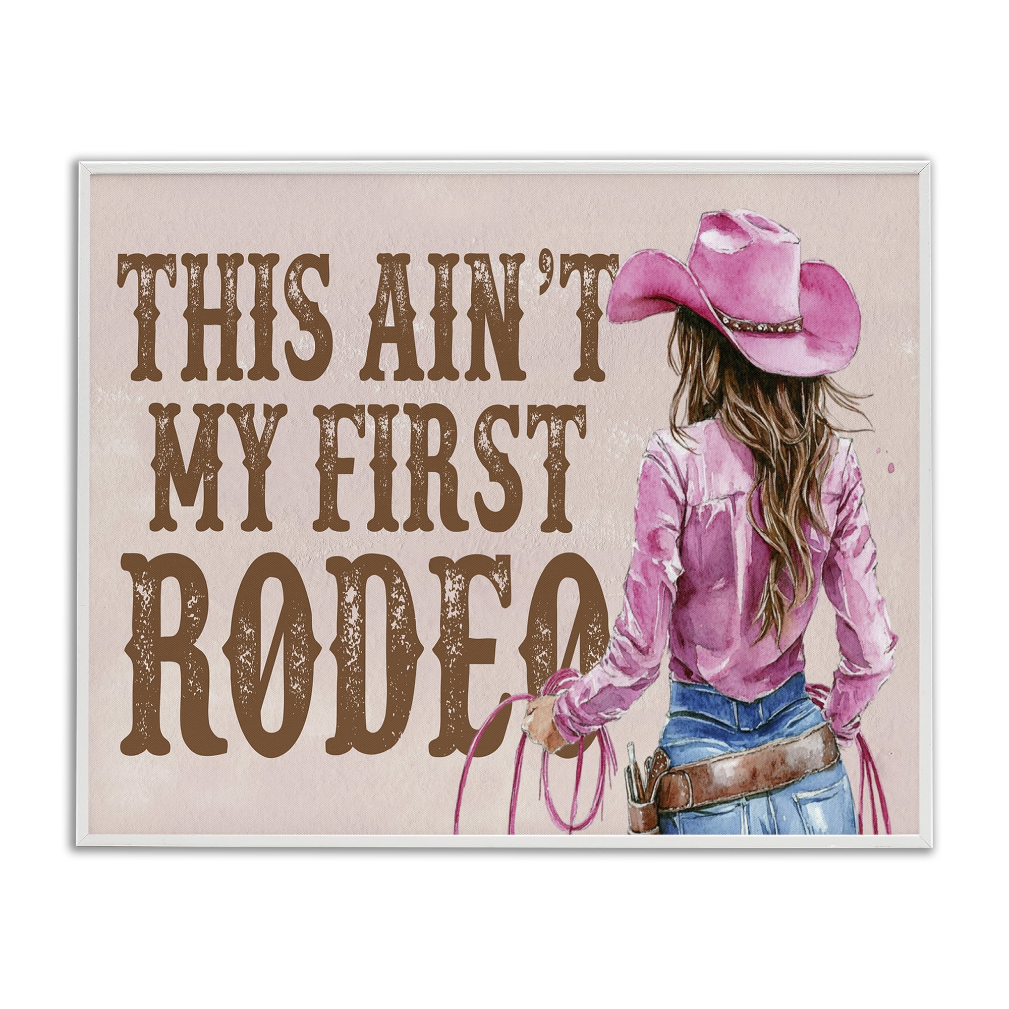 Stupell Industries Ain't My First Rodeo Girl People Painting White Framed Art Print Wall Art, 20 x 16
