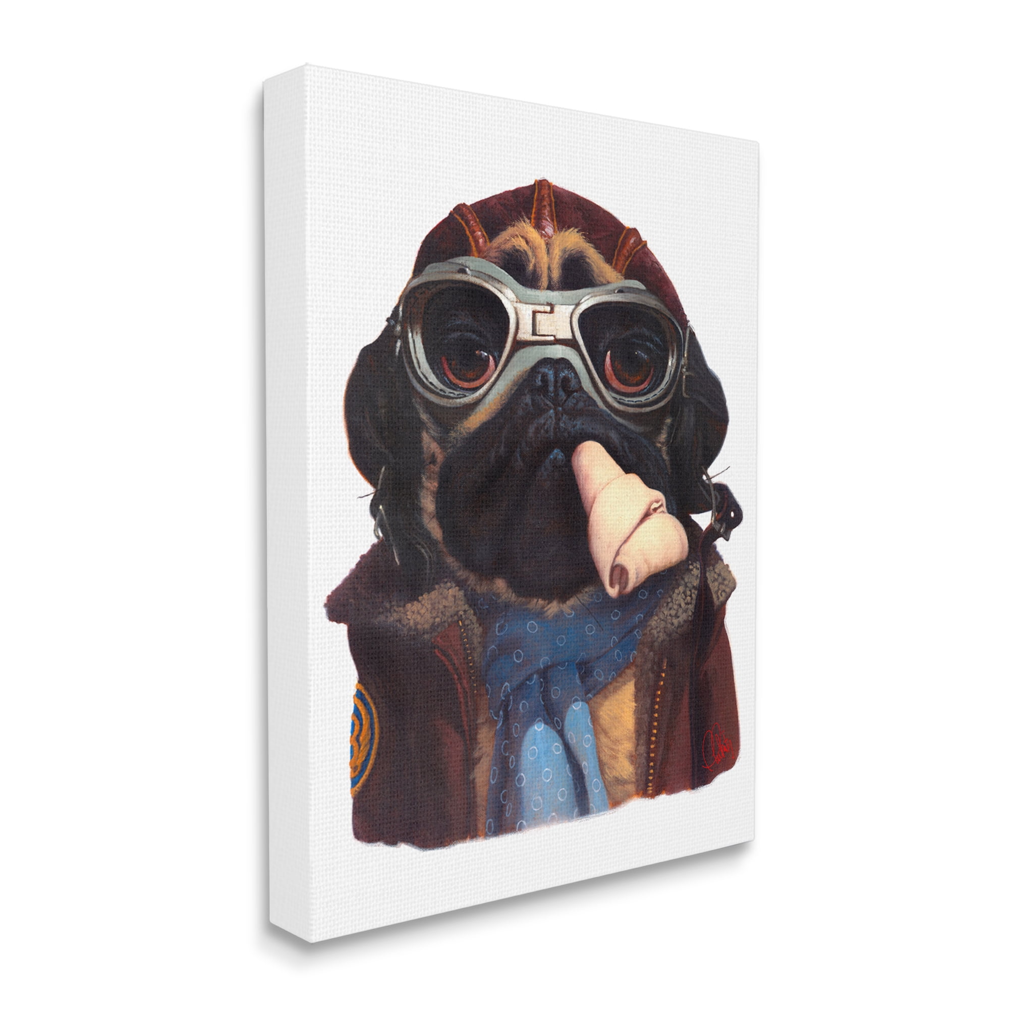 Stupell Industries Air Pilot Pug Vintage Pet Fashion Dog Bone Animals & Insects Painting Gallery Wrapped Canvas Print Wall Art, 24 x 30