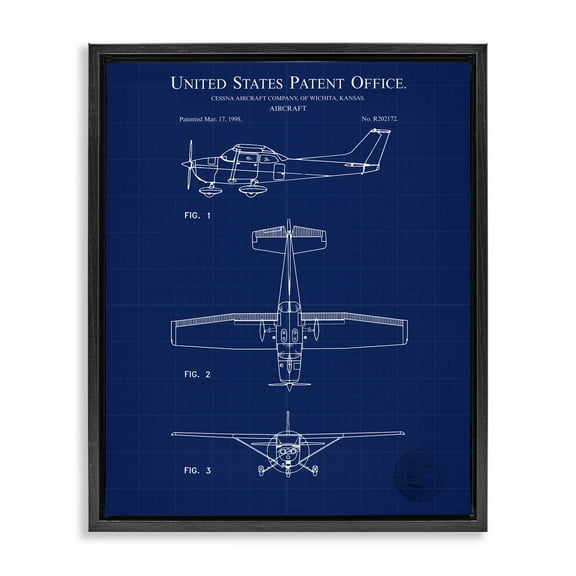 Stupell Industries Aircraft Patent Blueprint Transportation Painting Black Floater Framed Art Print Wall Art, 17 x 21