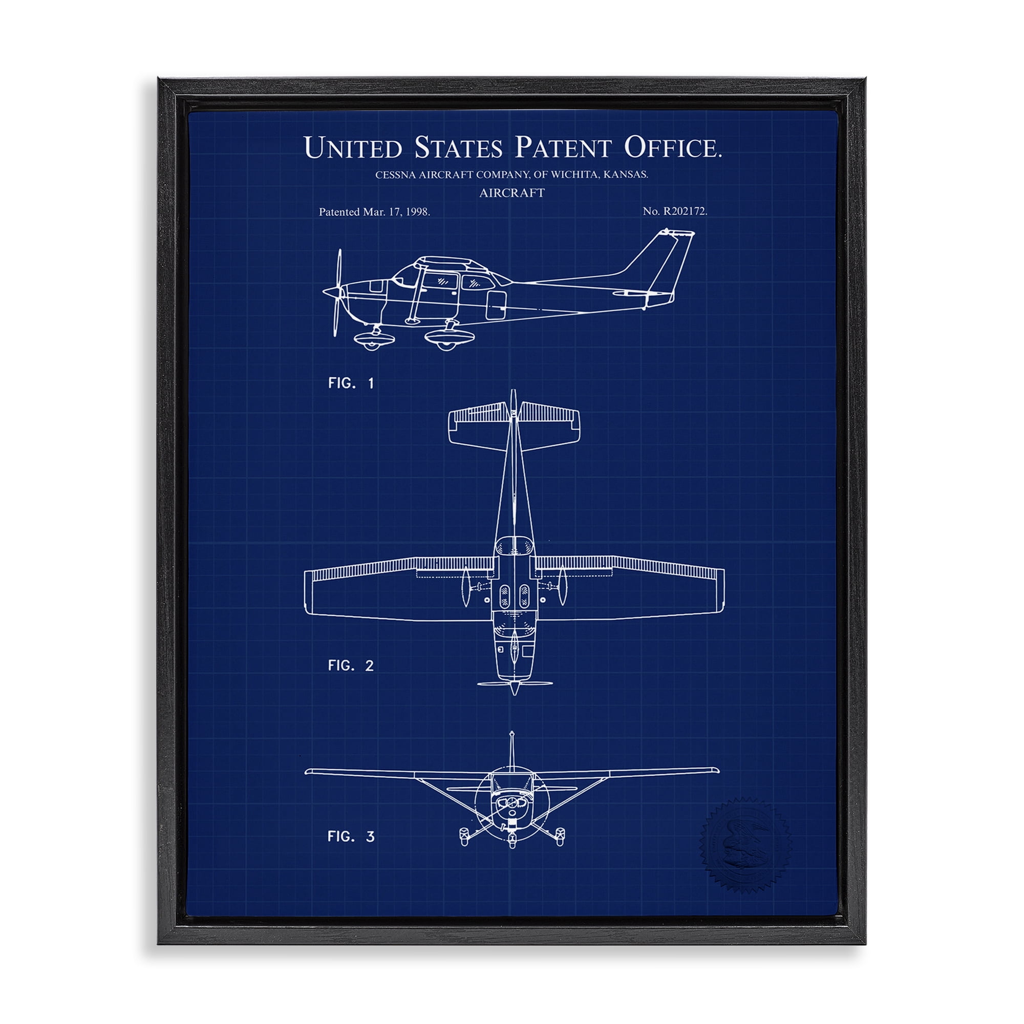 Stupell Industries Aircraft Patent Blueprint Transportation Painting Black Floater Framed Art Print Wall Art, 25 x 31