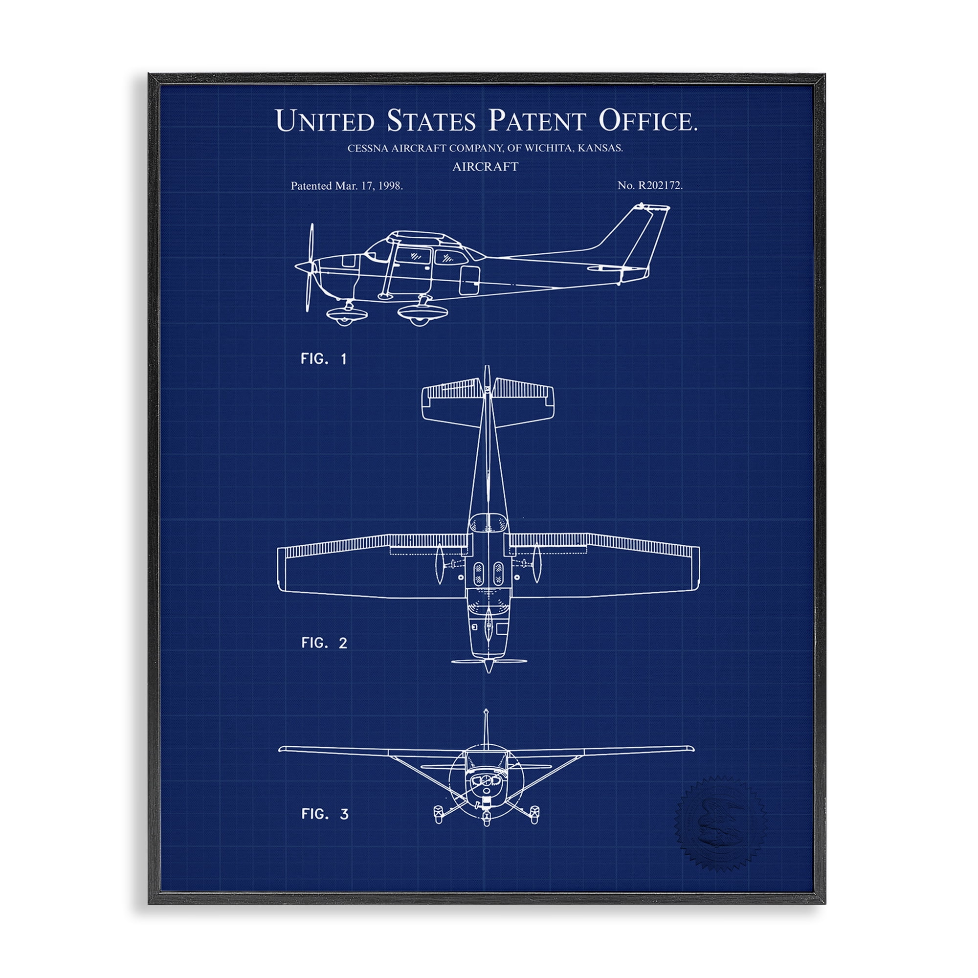 Stupell Industries Aircraft Patent Blueprint Transportation Painting Black Framed Art Print Wall Art, 24 x 30