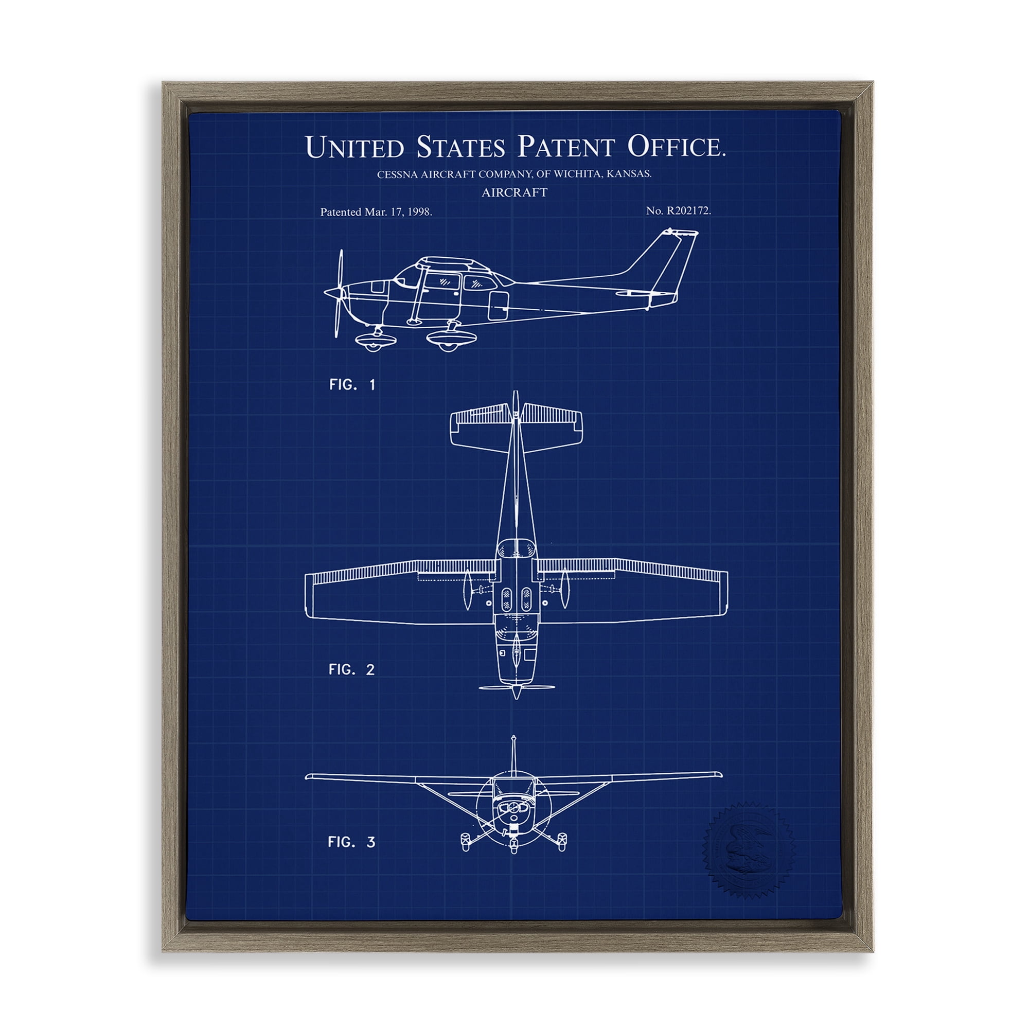 Stupell Industries Aircraft Patent Blueprint Transportation Painting Brown Floater Framed Art Print Wall Art, 25 x 31