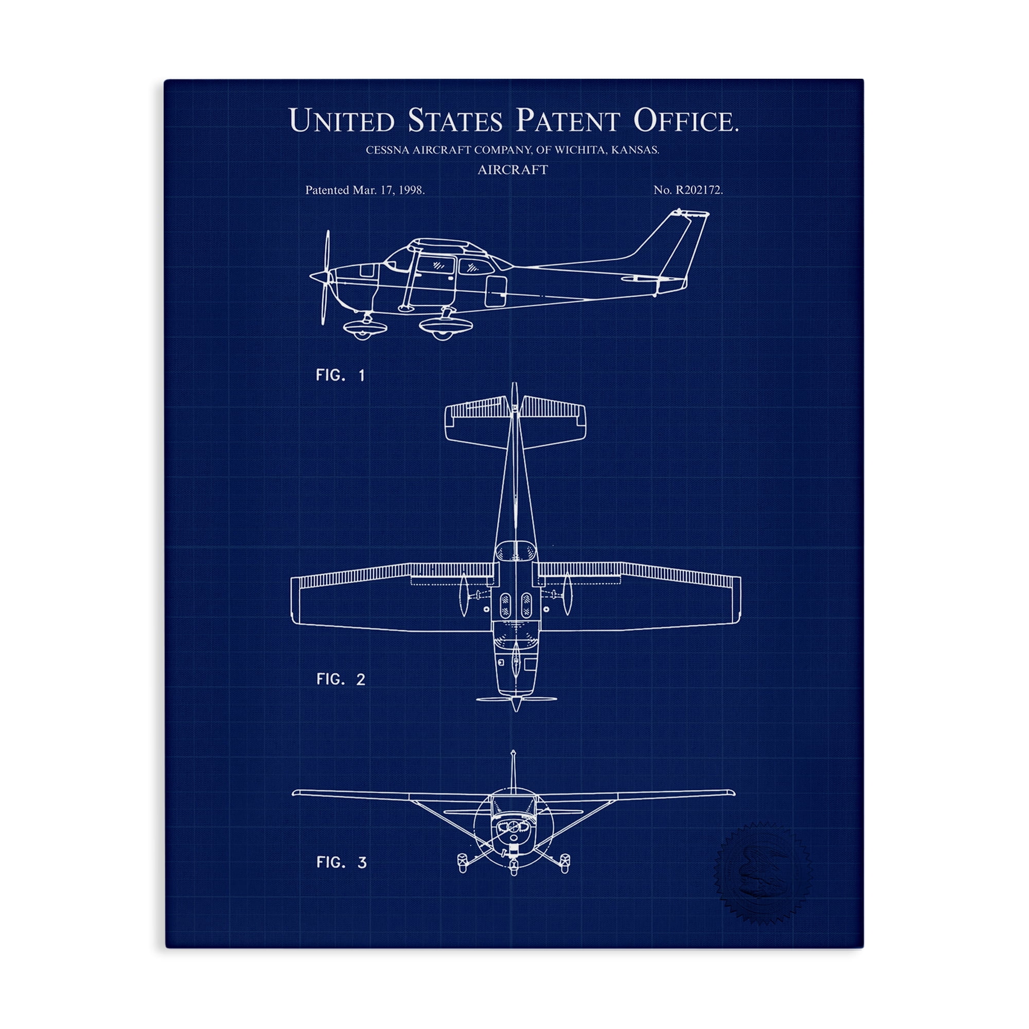 Stupell Industries Aircraft Patent Blueprint Transportation Painting Gallery Wrapped Canvas Art Print Wall Art, 30 x 40
