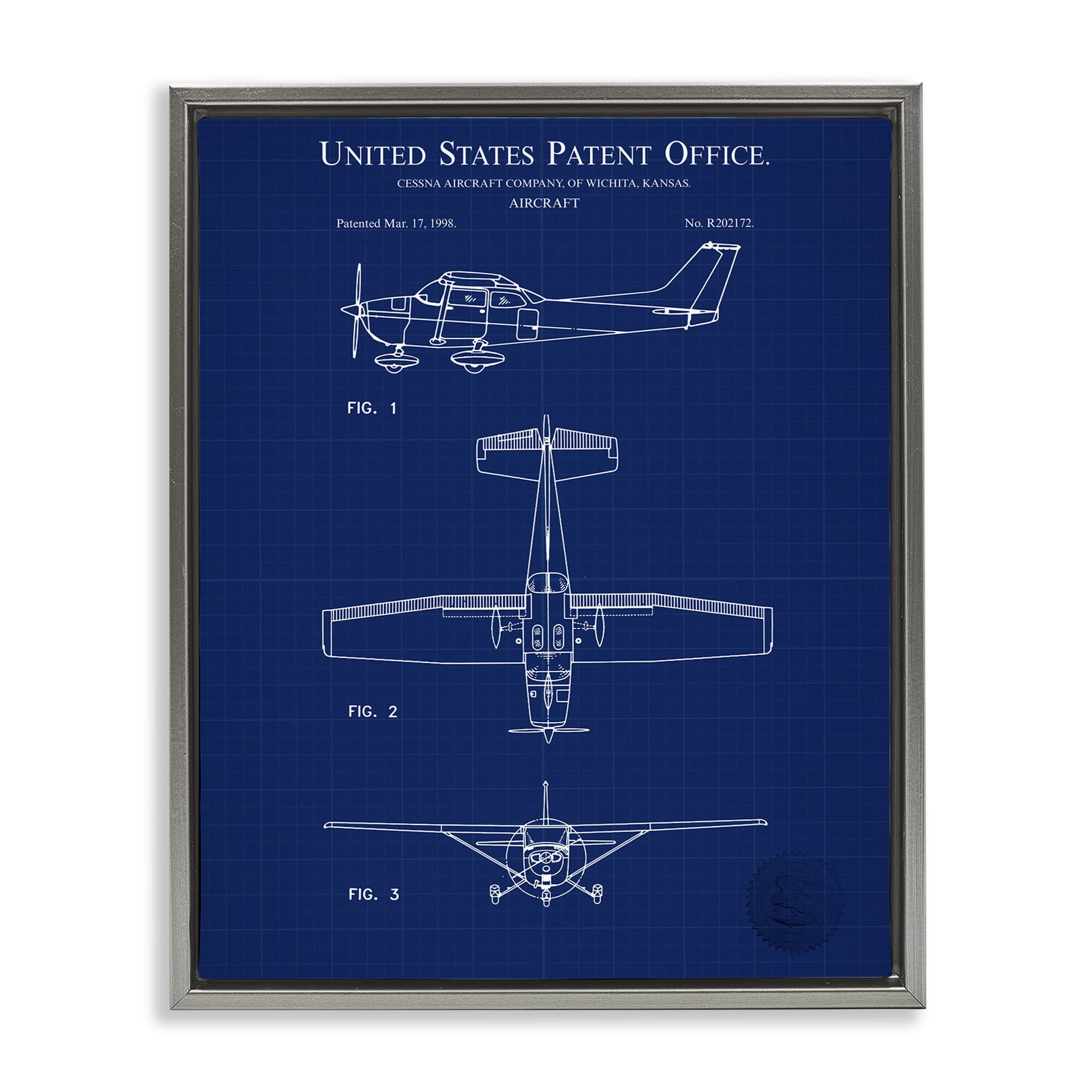 Stupell Industries Aircraft Patent Blueprint Transportation Painting Gray Floater Framed Art Print Wall Art, 17 x 21