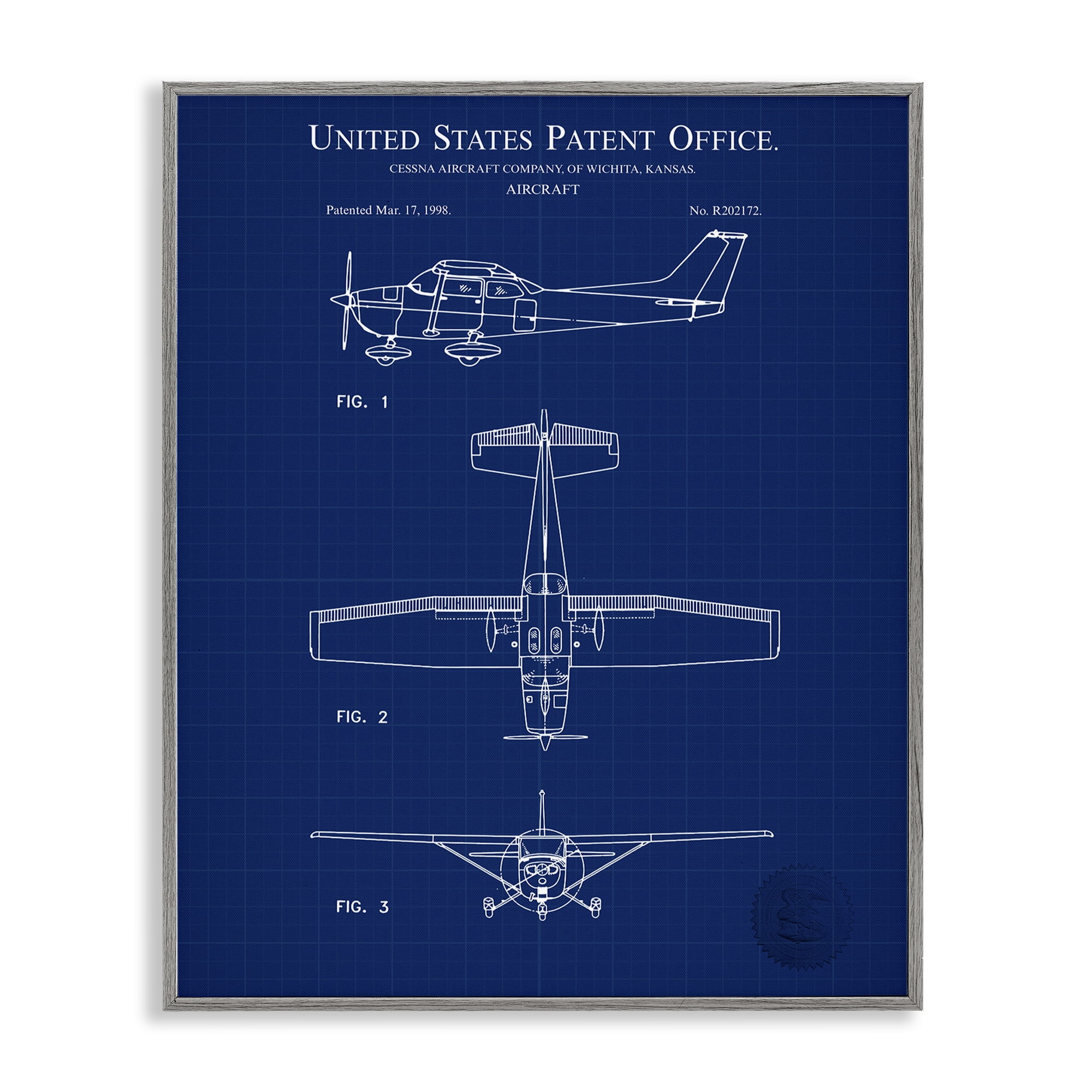 Stupell Industries Aircraft Patent Blueprint Transportation Painting Gray Framed Art Print Wall Art, 11 x 14