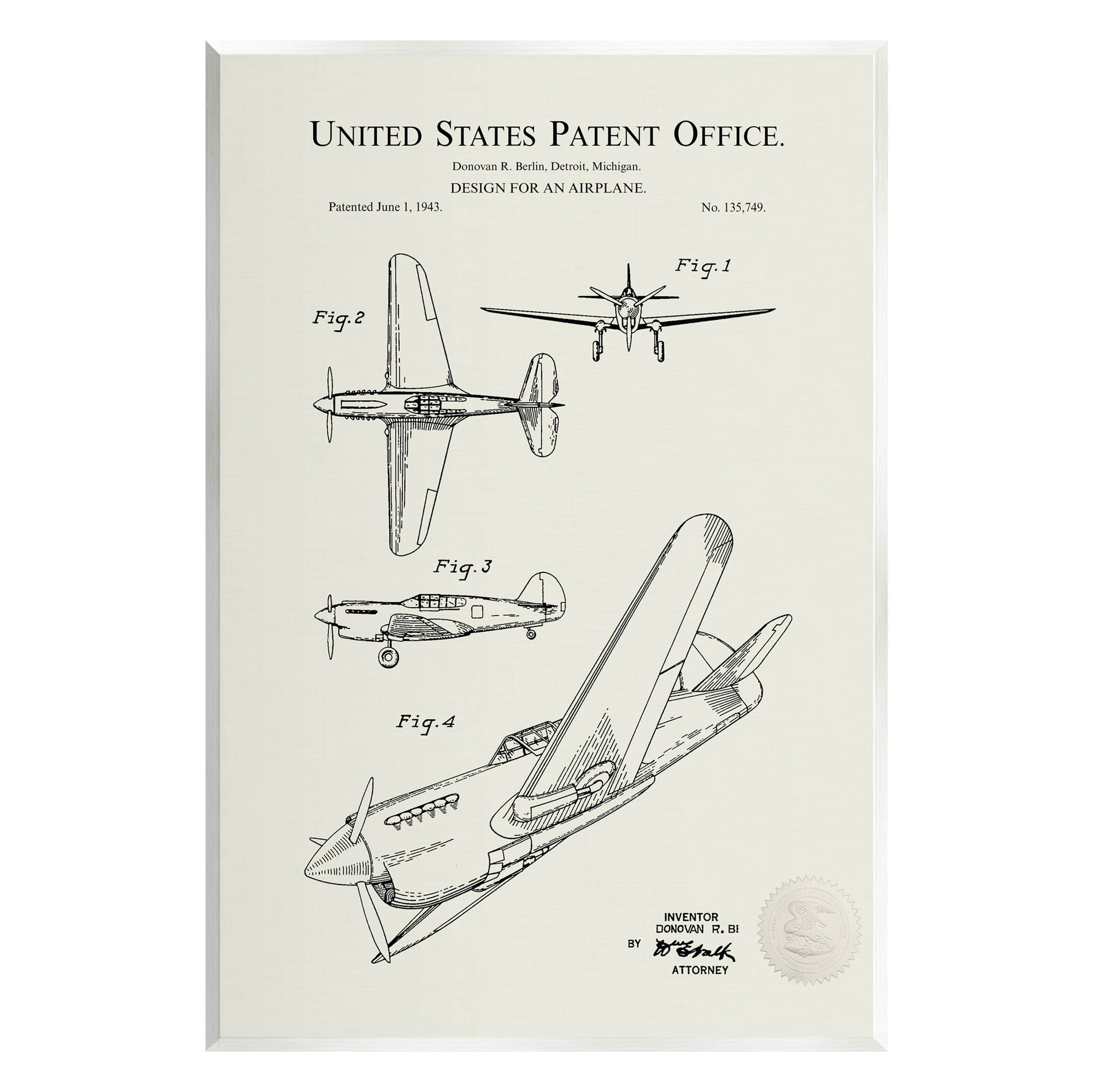 Stupell Industries Aircraft Patent Diagram Chart Graphic Art Unframed Art Print Wall Art, Design by Karl Hronek