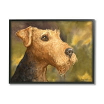 Stupell Industries Airedale Terrier Dog Watercolor Pet Portrait Green Brown Animals & Insects Painting Black Framed Art Print Wall Art, 11 x 14