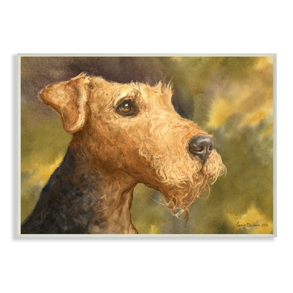 Stupell Industries Airedale Terrier Dog Watercolor Pet Portrait Green Brown Wall Plaque, 10 x 15, Design by George Dyachenko