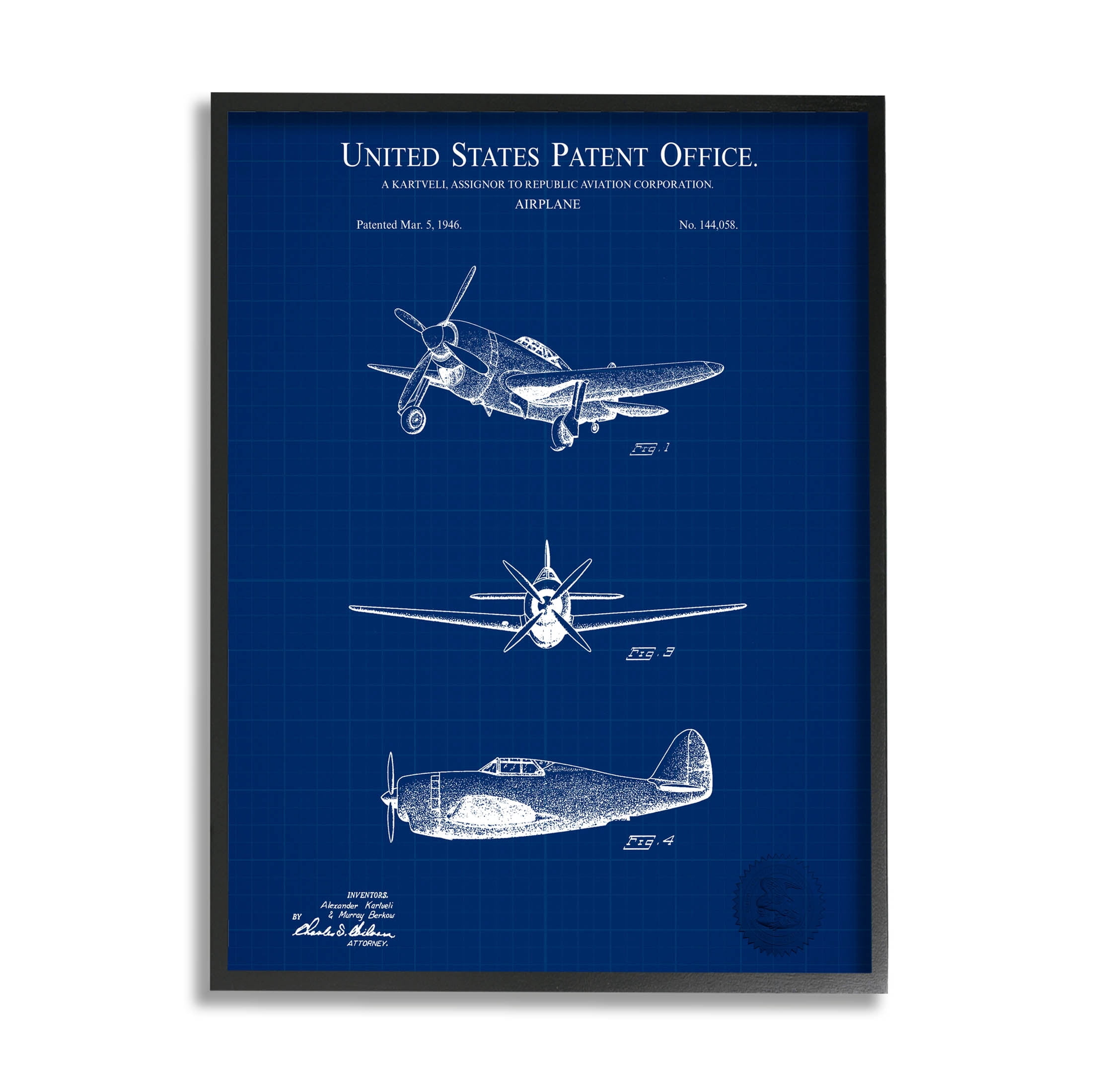 Stupell Industries Airplane Diagram Blueprint Chart Graphic Art Black Framed Art Print Wall Art, Design by Karl Hronek
