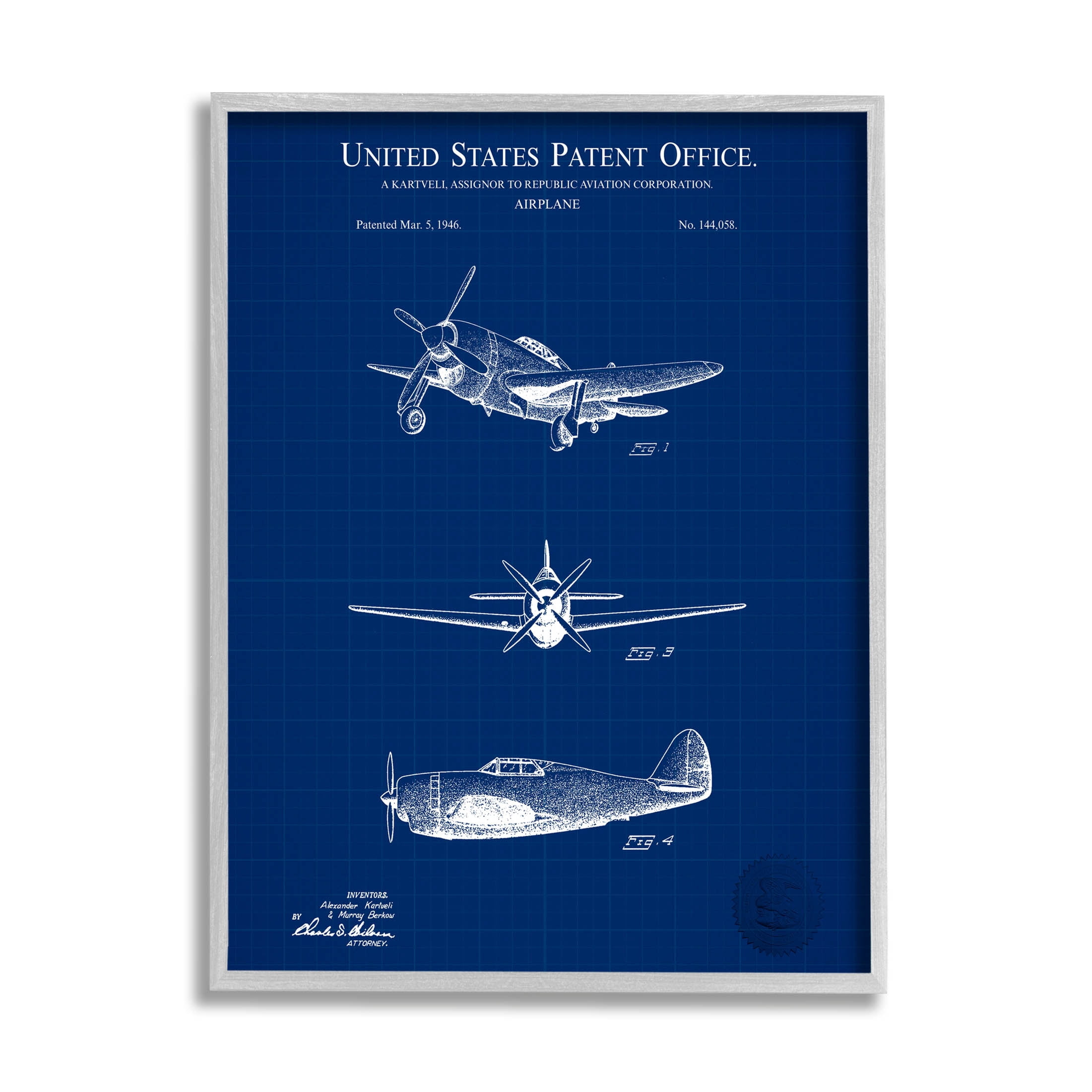 Stupell Industries Airplane Diagram Blueprint Chart Graphic Art Gray Framed Art Print Wall Art, Design by Karl Hronek