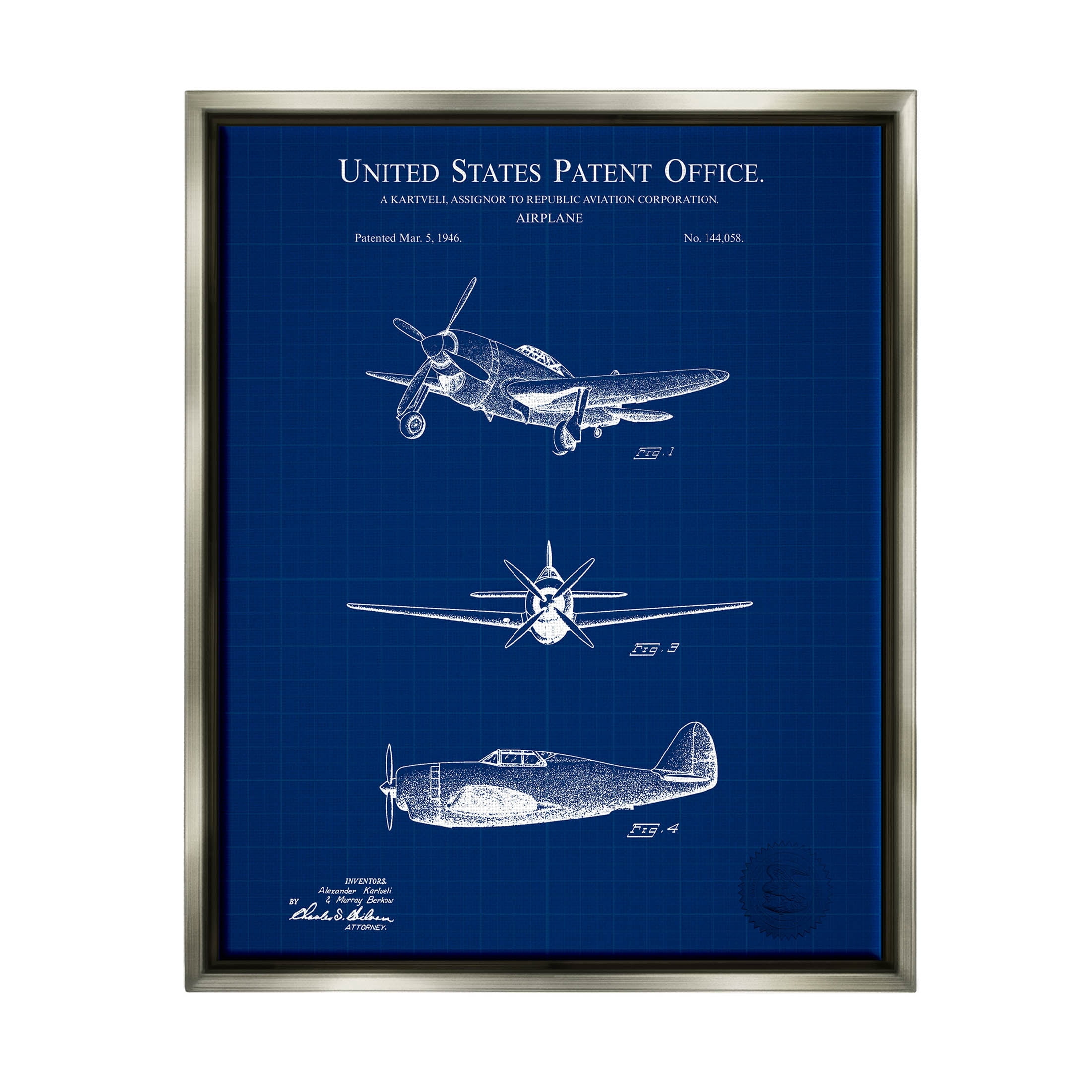 Stupell Industries Airplane Diagram Blueprint Chart Graphic Art Luster Gray Floating Framed Canvas Print Wall Art, Design by Karl Hronek