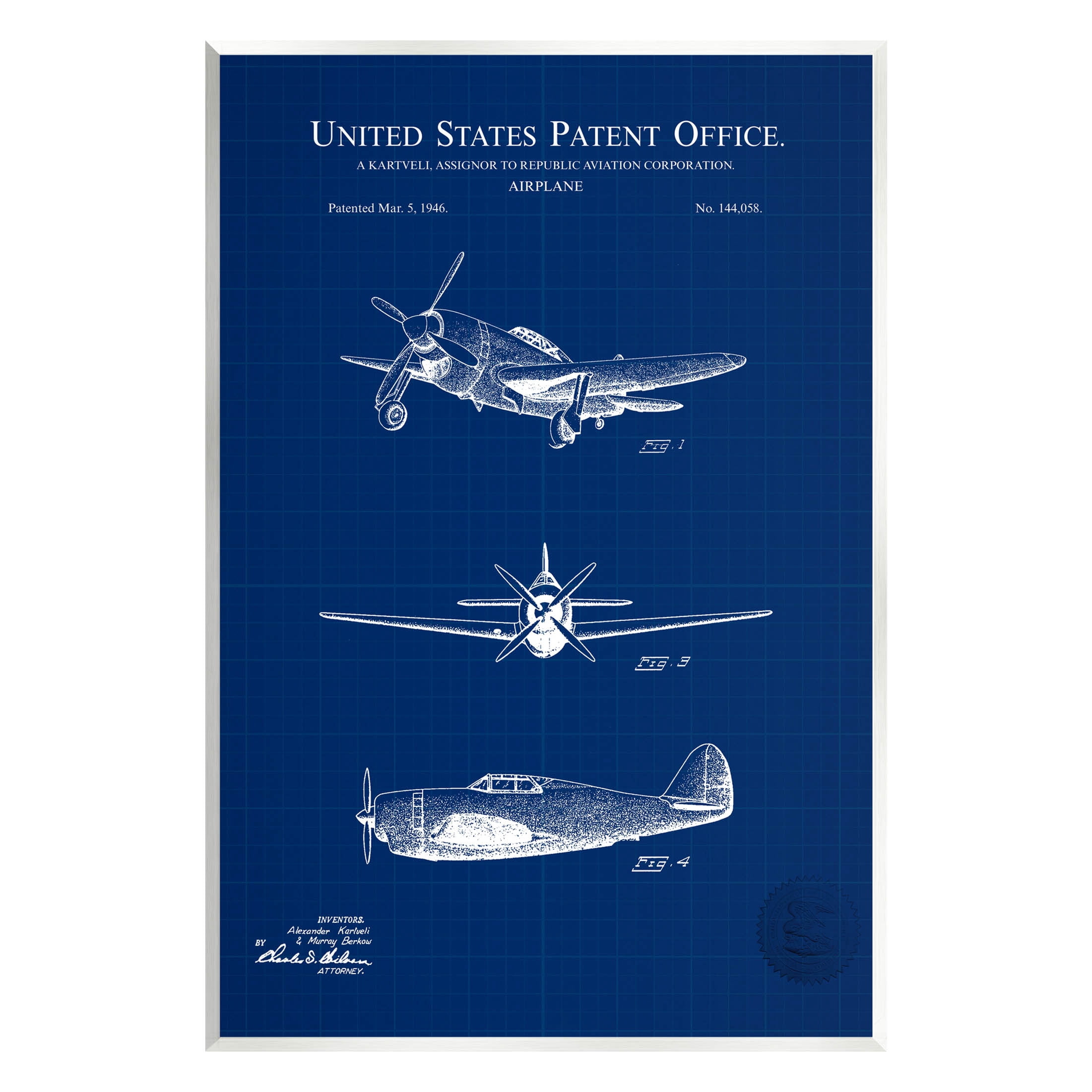 Stupell Industries Airplane Diagram Blueprint Chart Graphic Art Unframed Art Print Wall Art, Design by Karl Hronek