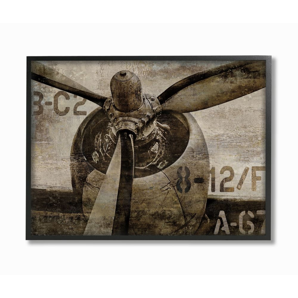 Stupell Industries Airplane Rotor Vintage Wood Texture Design Framed Wall Art by Dylan Matthews