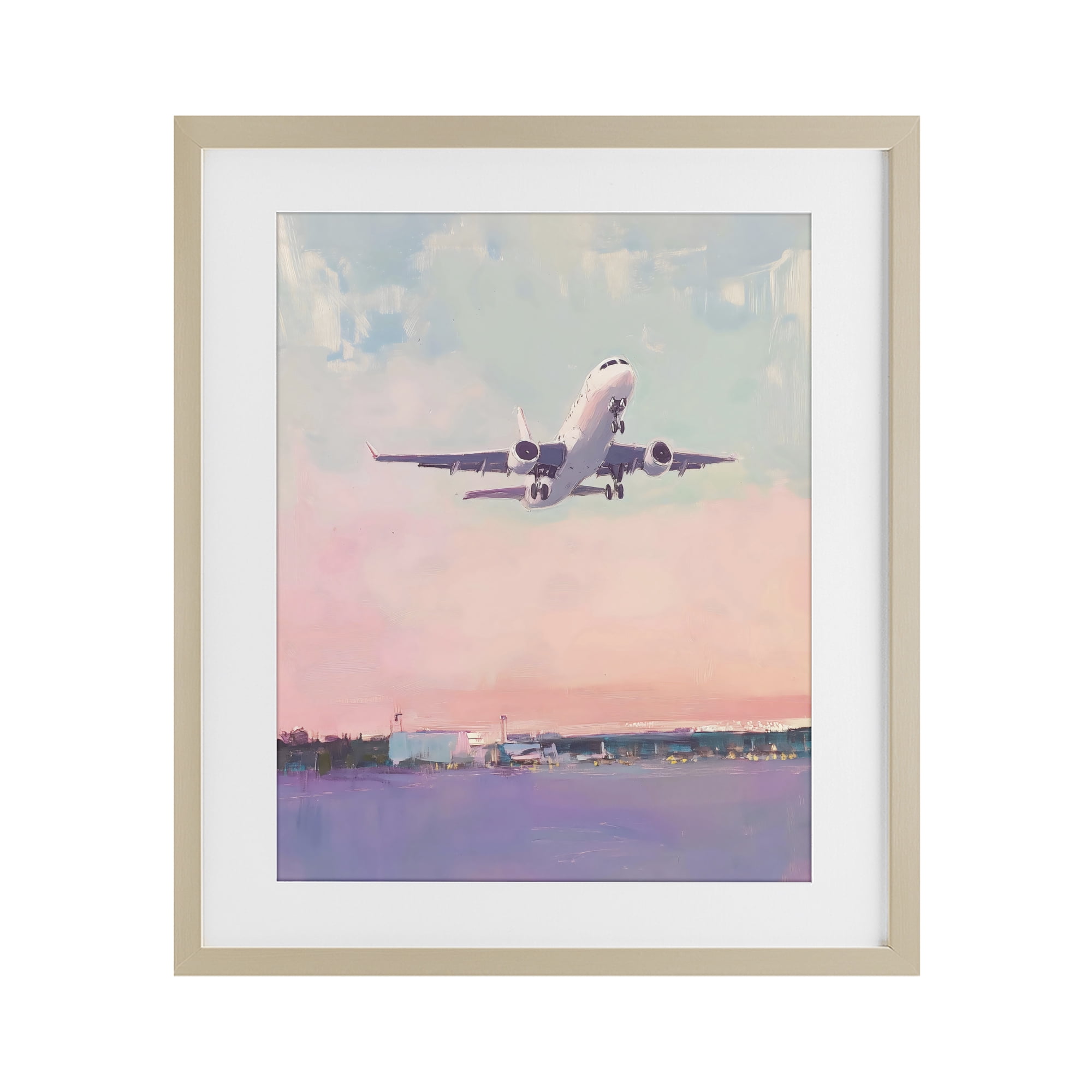Stupell Industries Airplane Takeoff into Pastel Skies Birch Framed Print Under Glass, design by The Prints Vibe