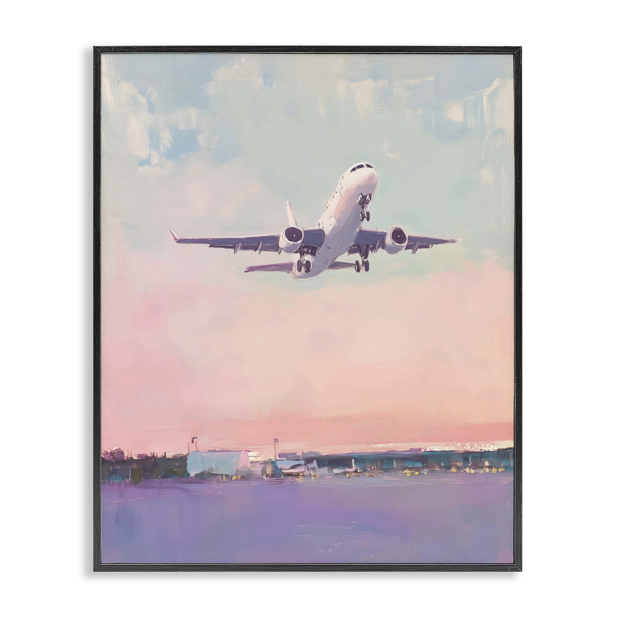 Stupell Industries Airplane Takeoff into Pastel Skies Black Framed Giclee Art, design by The Prints Vibe