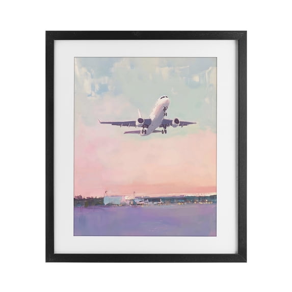 Stupell Industries Contemporary Airplane Takeoff into Pastel Skies Black Framed Print Under Glass, 13 x 16, by The Prints Vibe