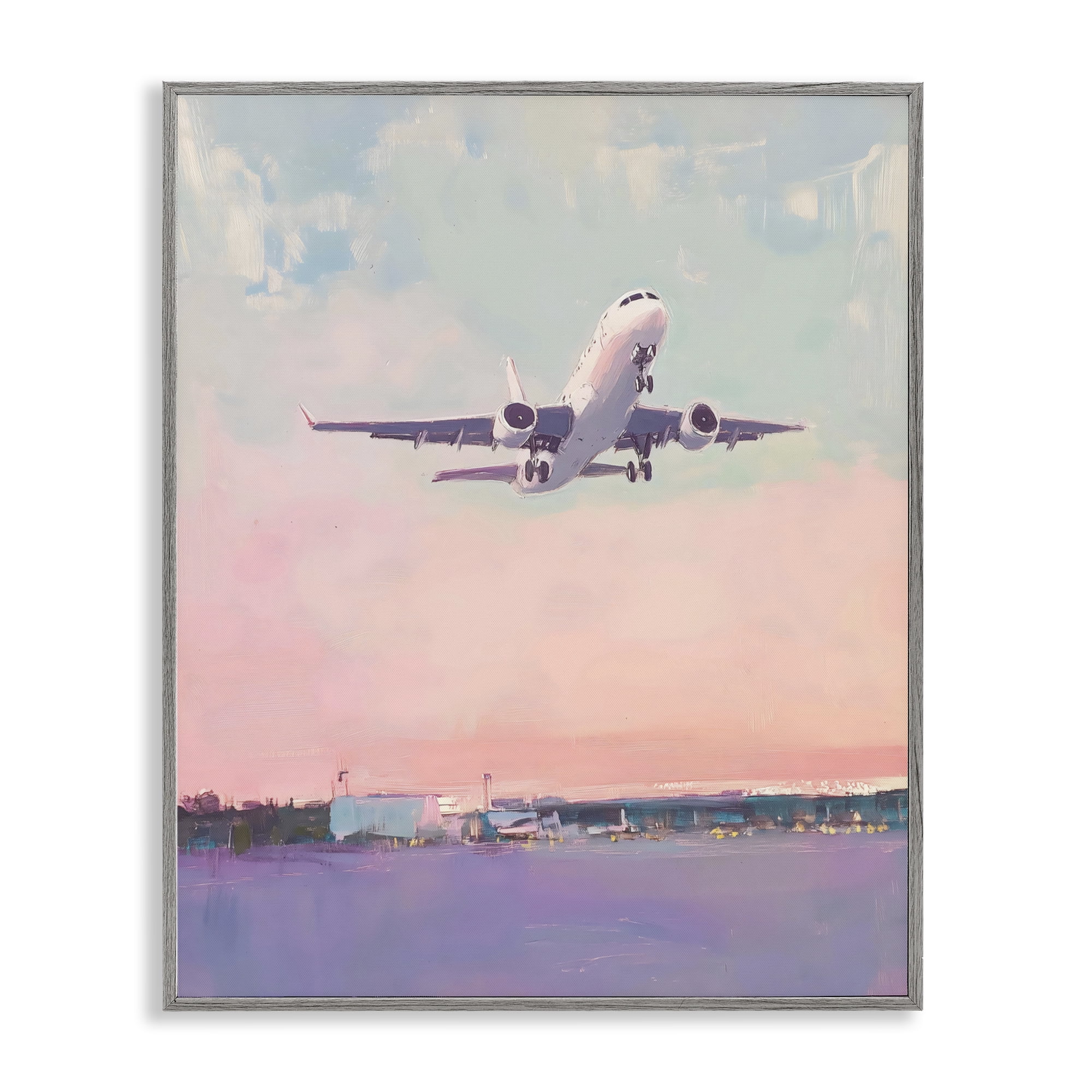 Stupell Industries Airplane Takeoff into Pastel Skies Gray Framed Giclee Art, design by The Prints Vibe