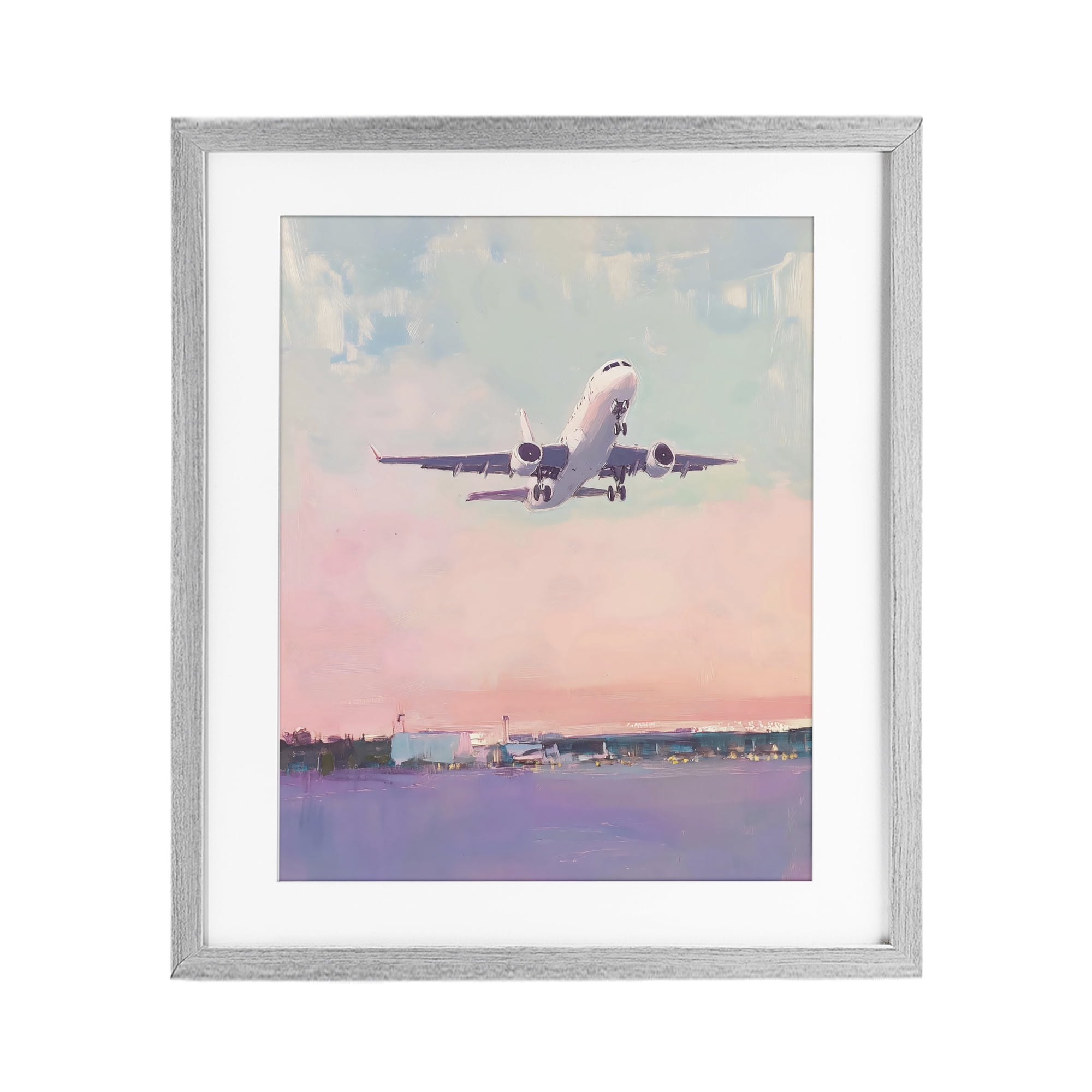 Stupell Industries Airplane Takeoff into Pastel Skies Gray Framed Print Under Glass, design by The Prints Vibe
