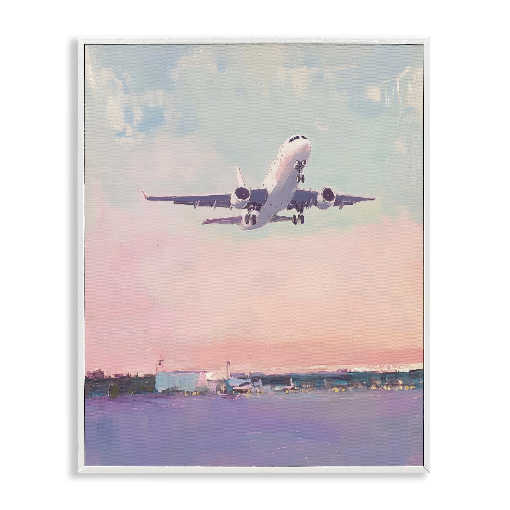Stupell Industries Airplane Takeoff into Pastel Skies White Framed Giclee Art, design by The Prints Vibe