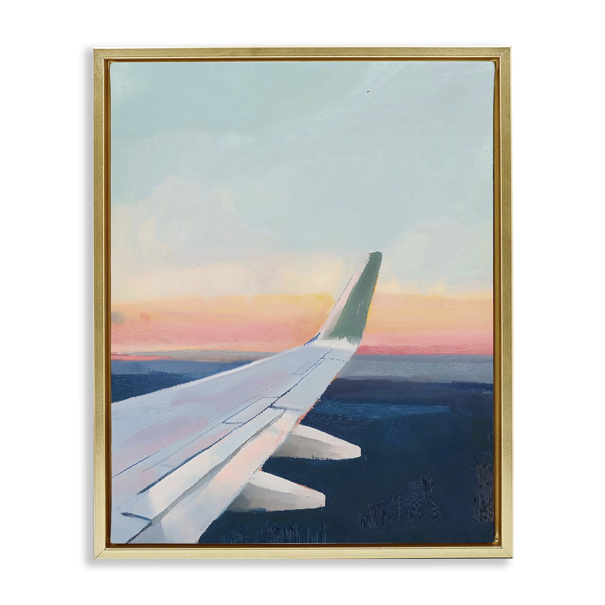 Stupell Industries Airplane Wing Sunset Gold Framed Floater Canvas Wall Art, design by The Prints Vibe