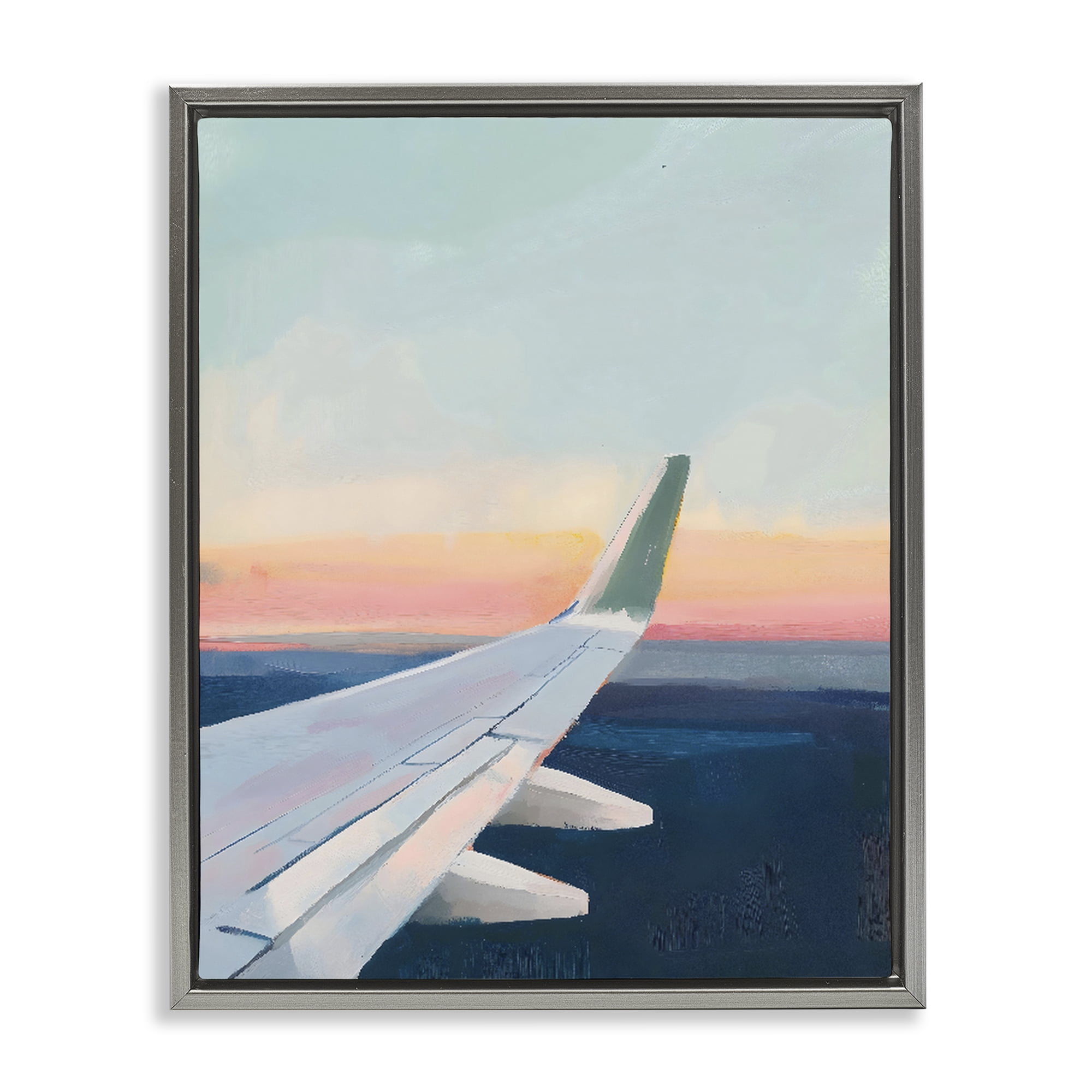Stupell Industries Airplane Wing Sunset Gray Framed Floater Canvas Wall Art, design by The Prints Vibe