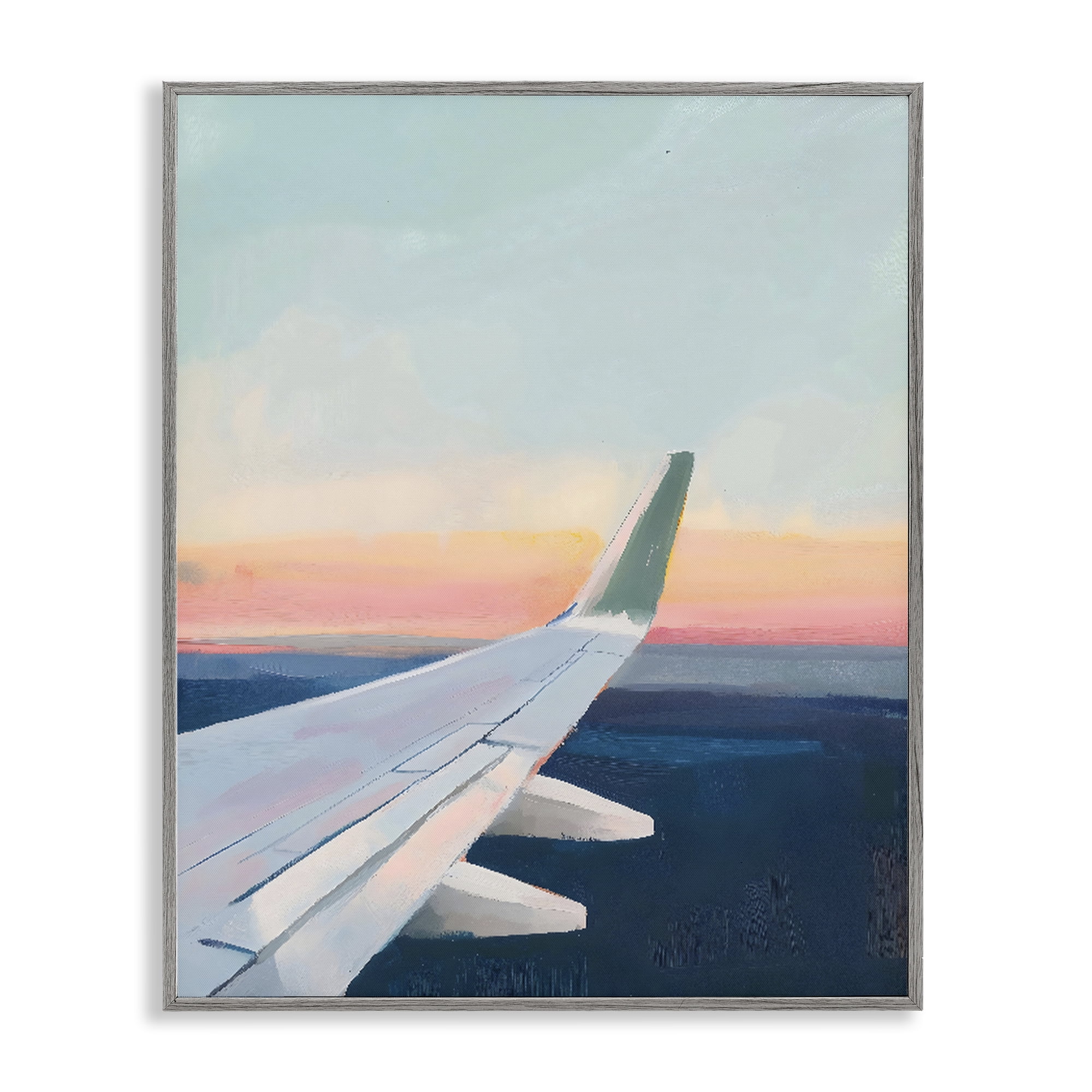 Stupell Industries Airplane Wing Sunset Gray Framed Giclee Art, design by The Prints Vibe