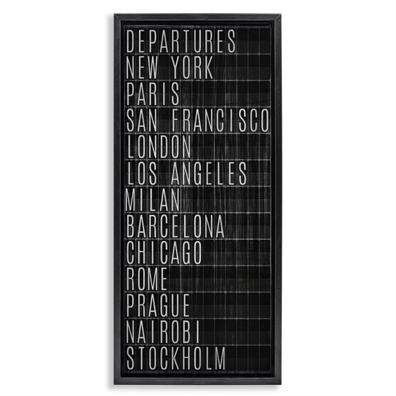 Stupell Industries Modern Airport Departures Major Cities Black Floating Frame Canvas Art, 14 x 31, by SunDance Group LLC