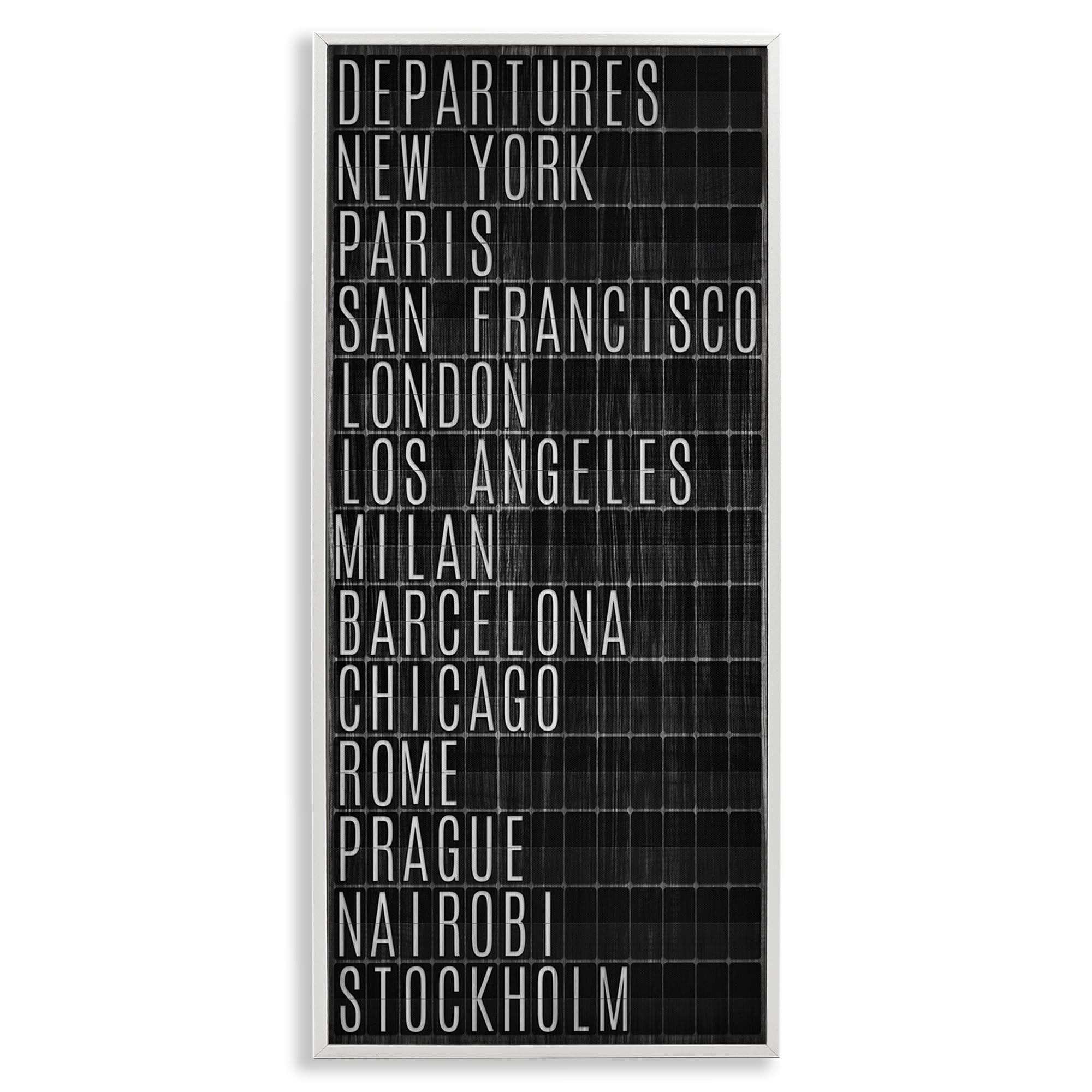 Stupell Industries Airport Departures Major Cities Cities & Countries Painting White Framed Art Print Wall Art, 13 x 30