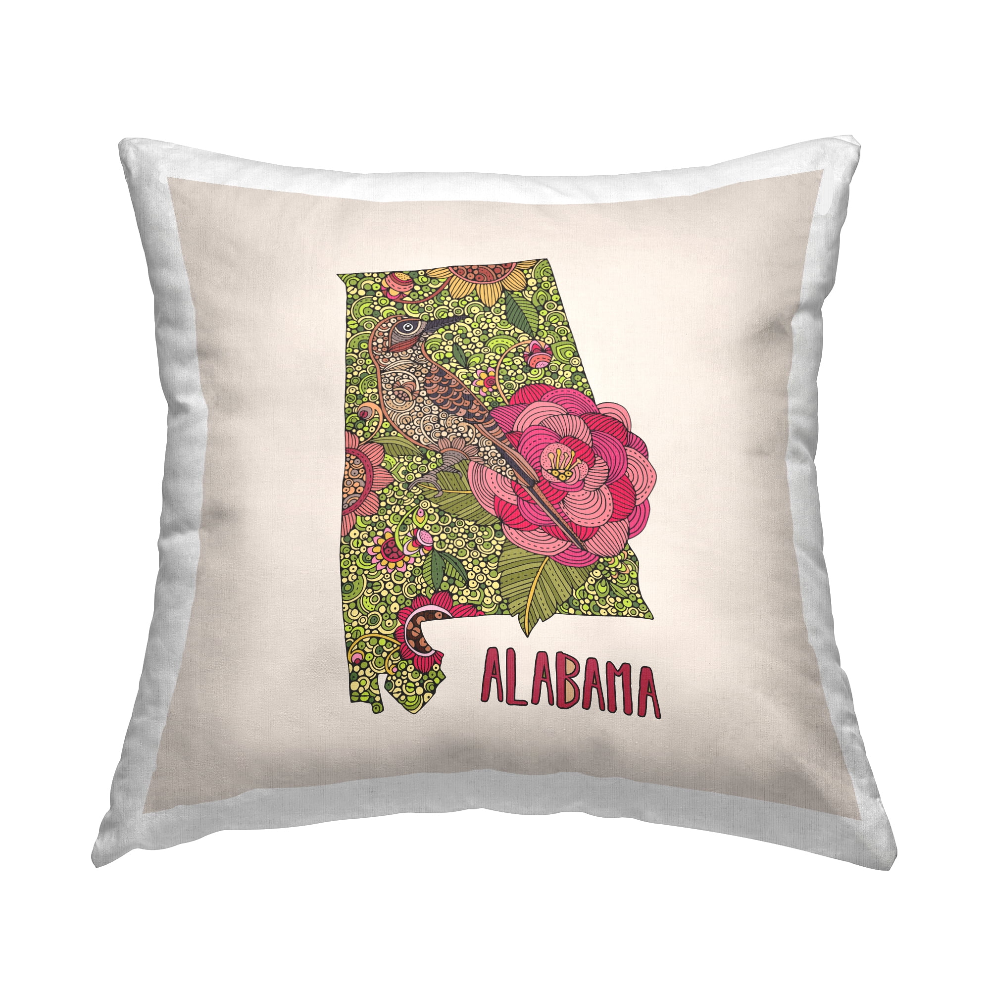 Stupell Industries Alabama Camellia Flower Bird Square Decorative Printed Throw Pillow, 18 x 18,