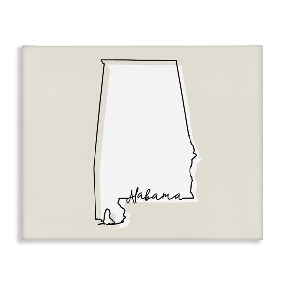 Stupell Industries Contemporary Alabama Home State Map Neutral Print Design Canvas Art, 30 x 24, by Lil' Rue